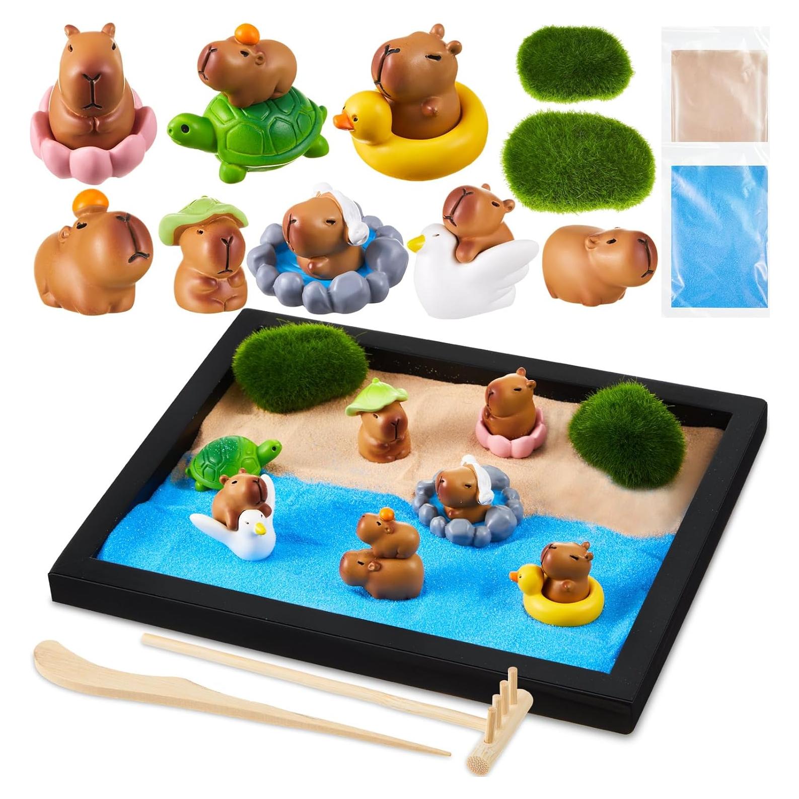 Kit Jardín Zen Capibara 18 Piezas con Bandeja 21.5x17cm