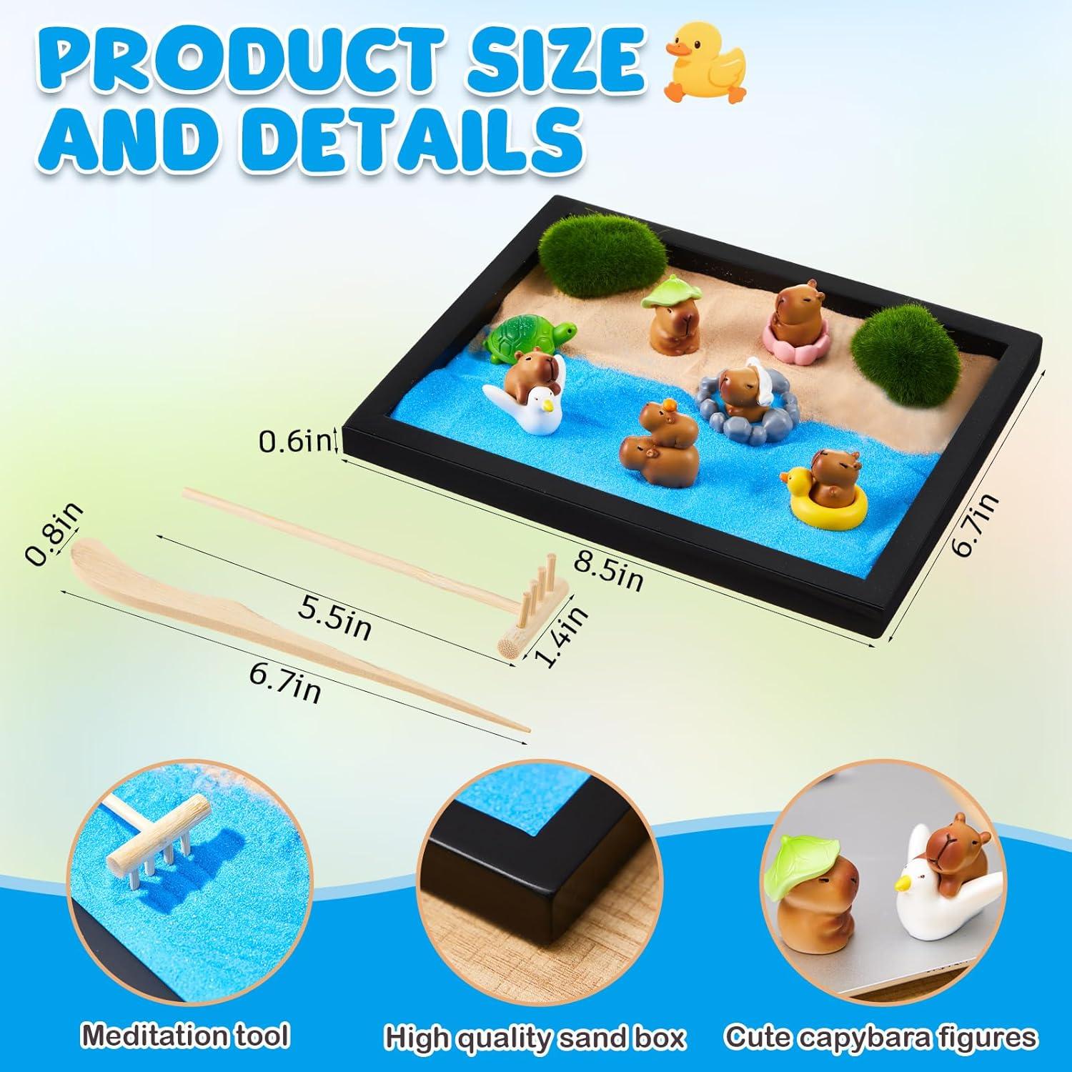 Kit Jardín Zen Capibara 18 Piezas con Bandeja 21.5x17cm