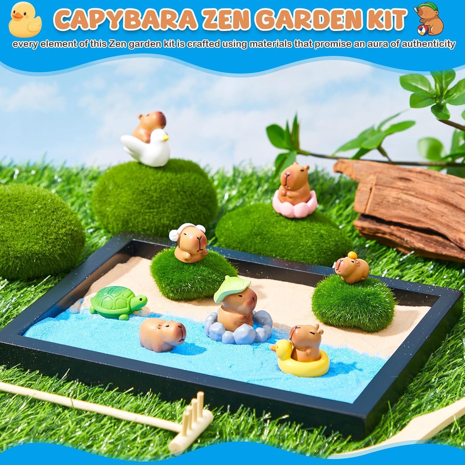 Kit Jardín Zen Capibara 18 Piezas con Bandeja 21.5x17cm
