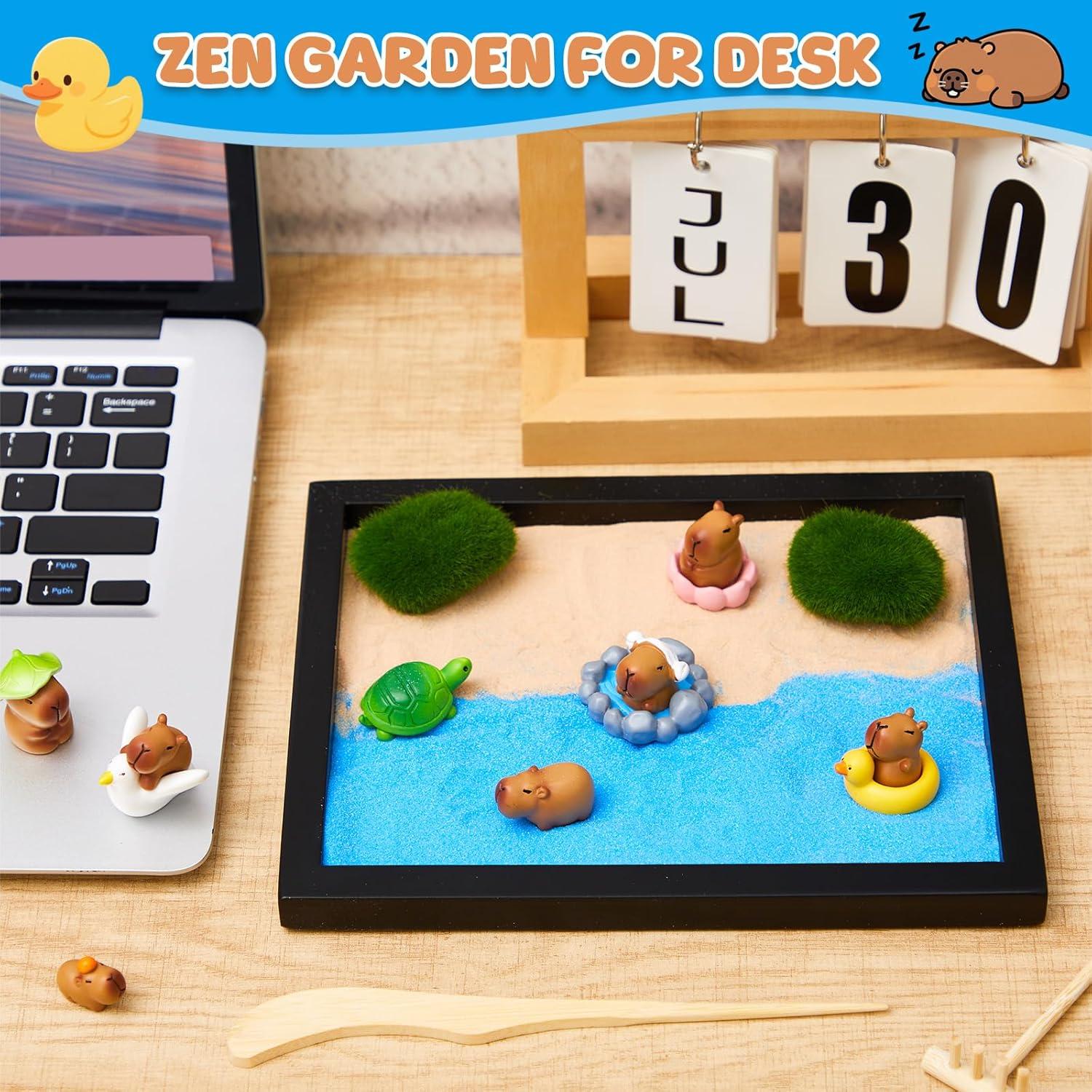 Kit Jardín Zen Capibara 18 Piezas con Bandeja 21.5x17cm