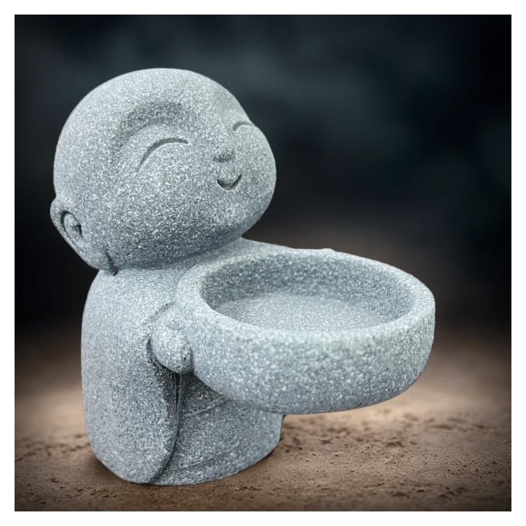 Estatua de Buda Jizo Monje de Arenisca Gris 9x8.8x5.5cm