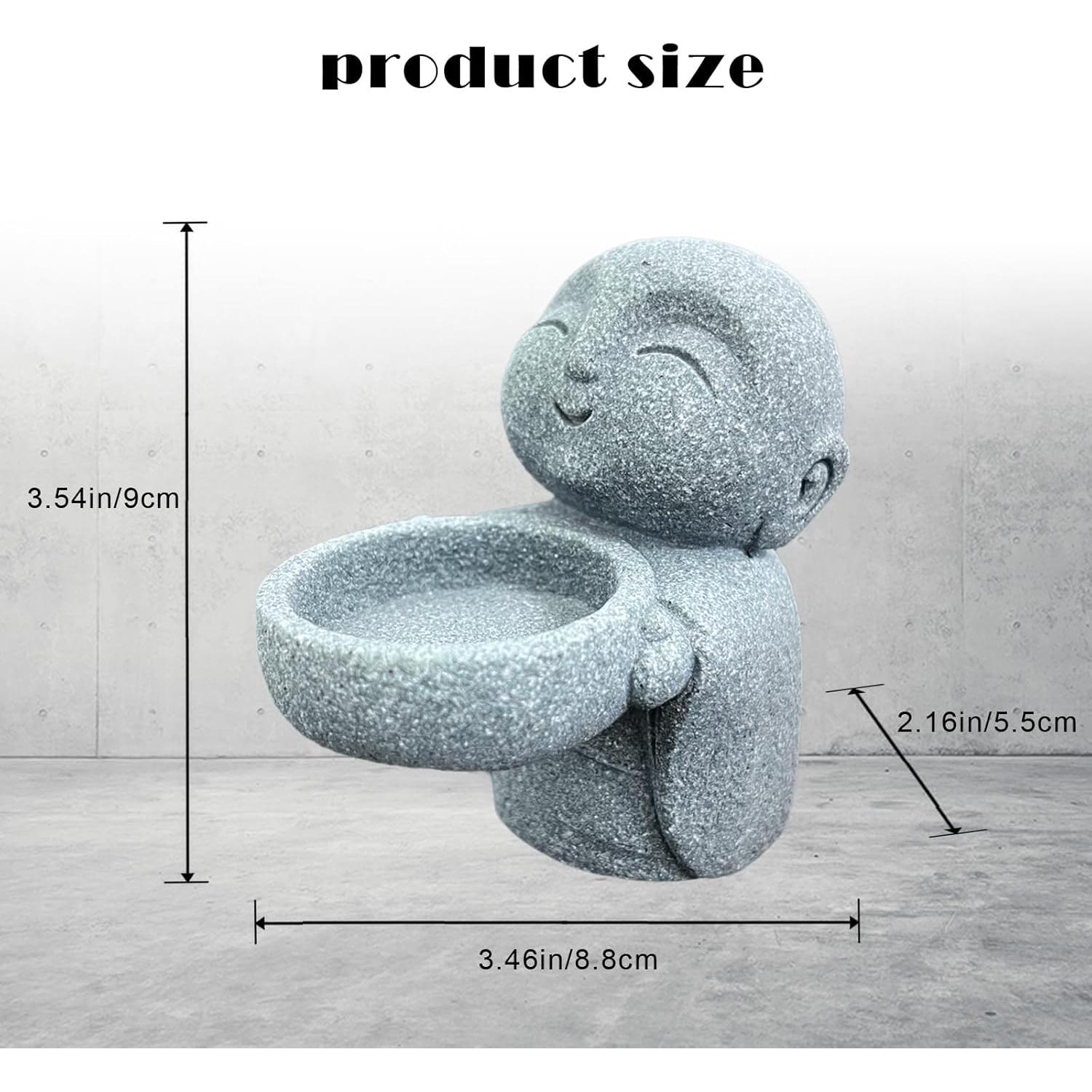 Estatua de Buda Jizo Monje de Arenisca Gris 9x8.8x5.5cm