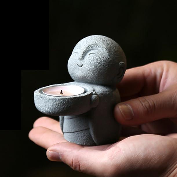 Estatua de Buda Jizo Monje de Arenisca Gris 9x8.8x5.5cm