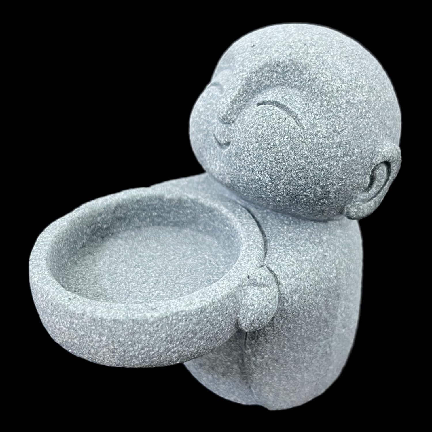 Estatua de Buda Jizo Monje de Arenisca Gris 9x8.8x5.5cm