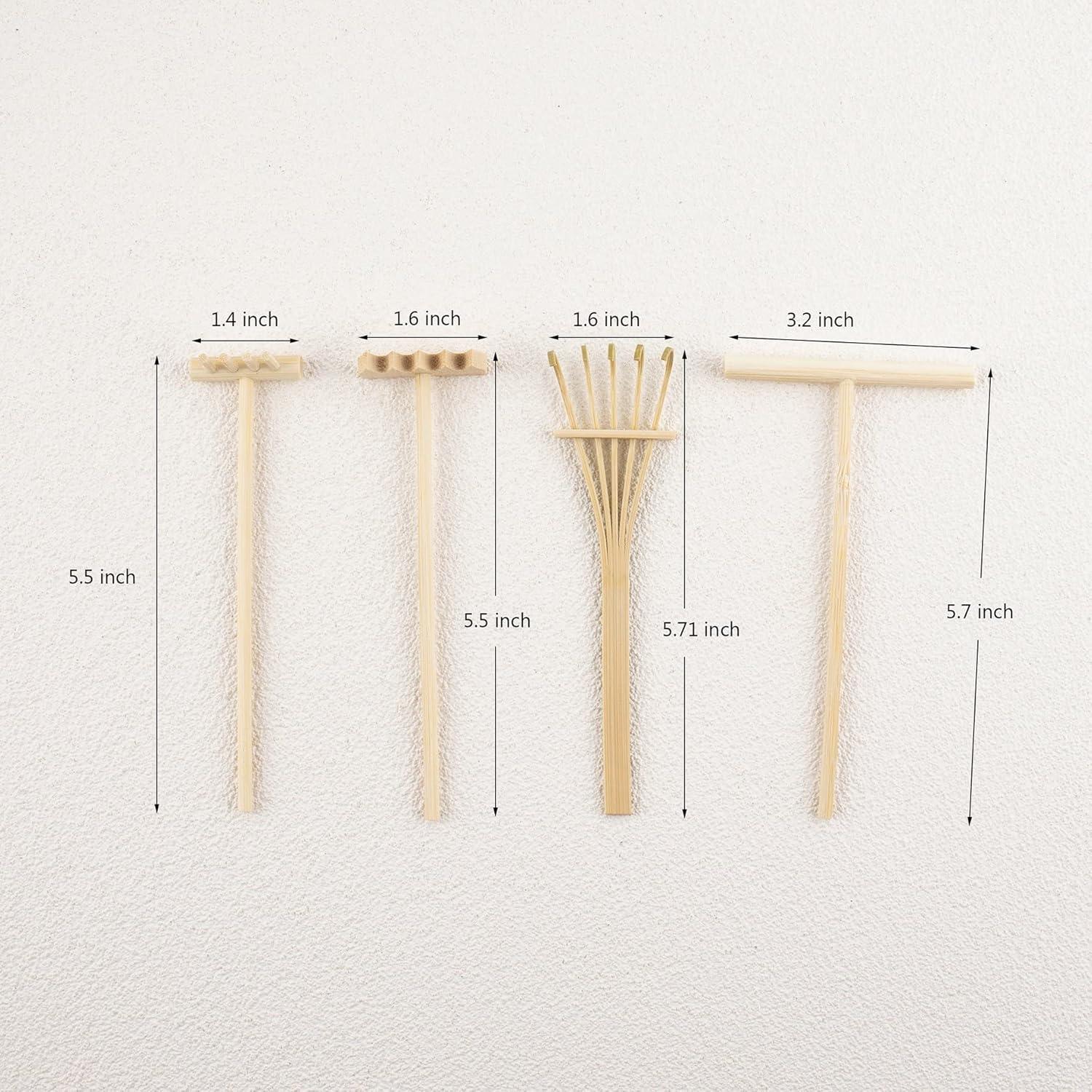 Mini Jardín Zen Framendino - 4 Rastrillos de Bambú para Decoración