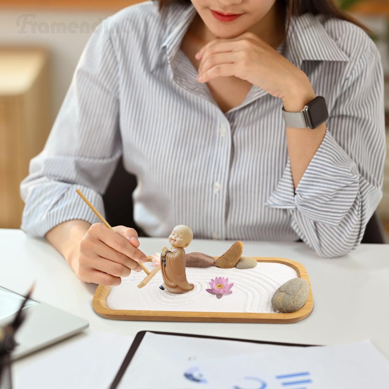 Mini Jardín Zen Framendino - 4 Rastrillos de Bambú para Decoración