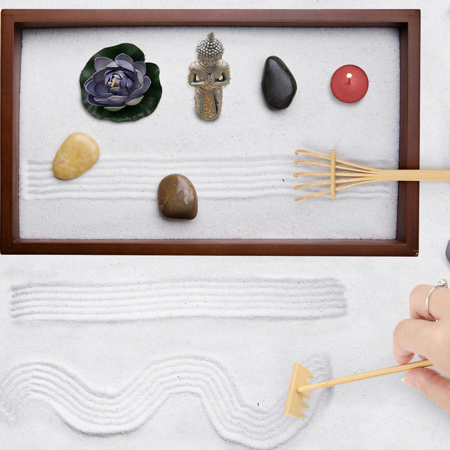 Mini Jardín Zen Framendino - 4 Rastrillos de Bambú para Decoración