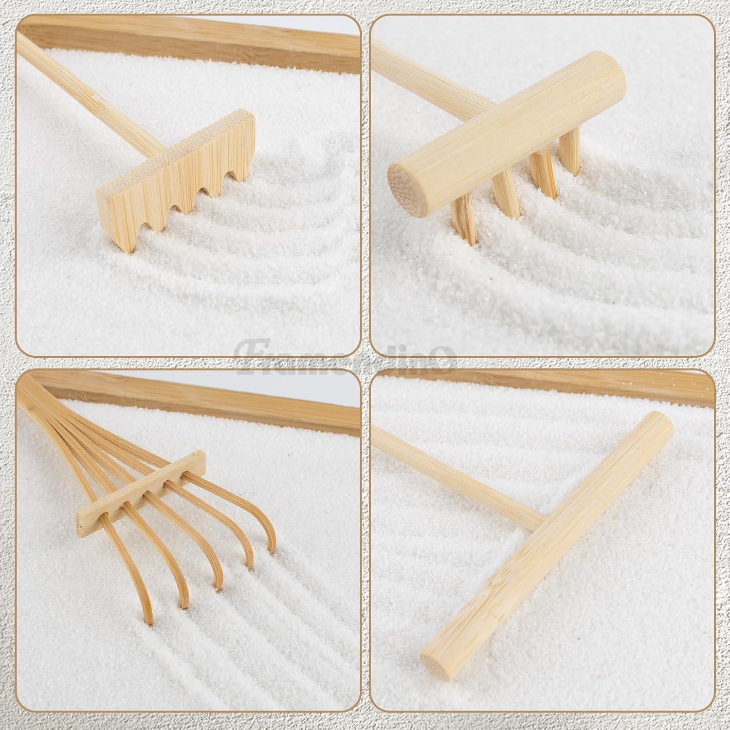 Mini Jardín Zen Framendino - 4 Rastrillos de Bambú para Decoración