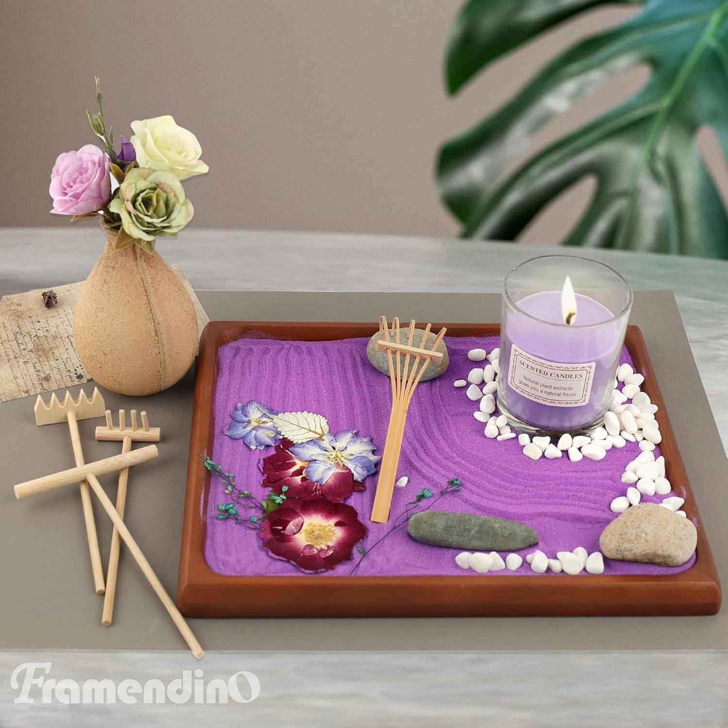 Mini Jardín Zen Framendino - 4 Rastrillos de Bambú para Decoración