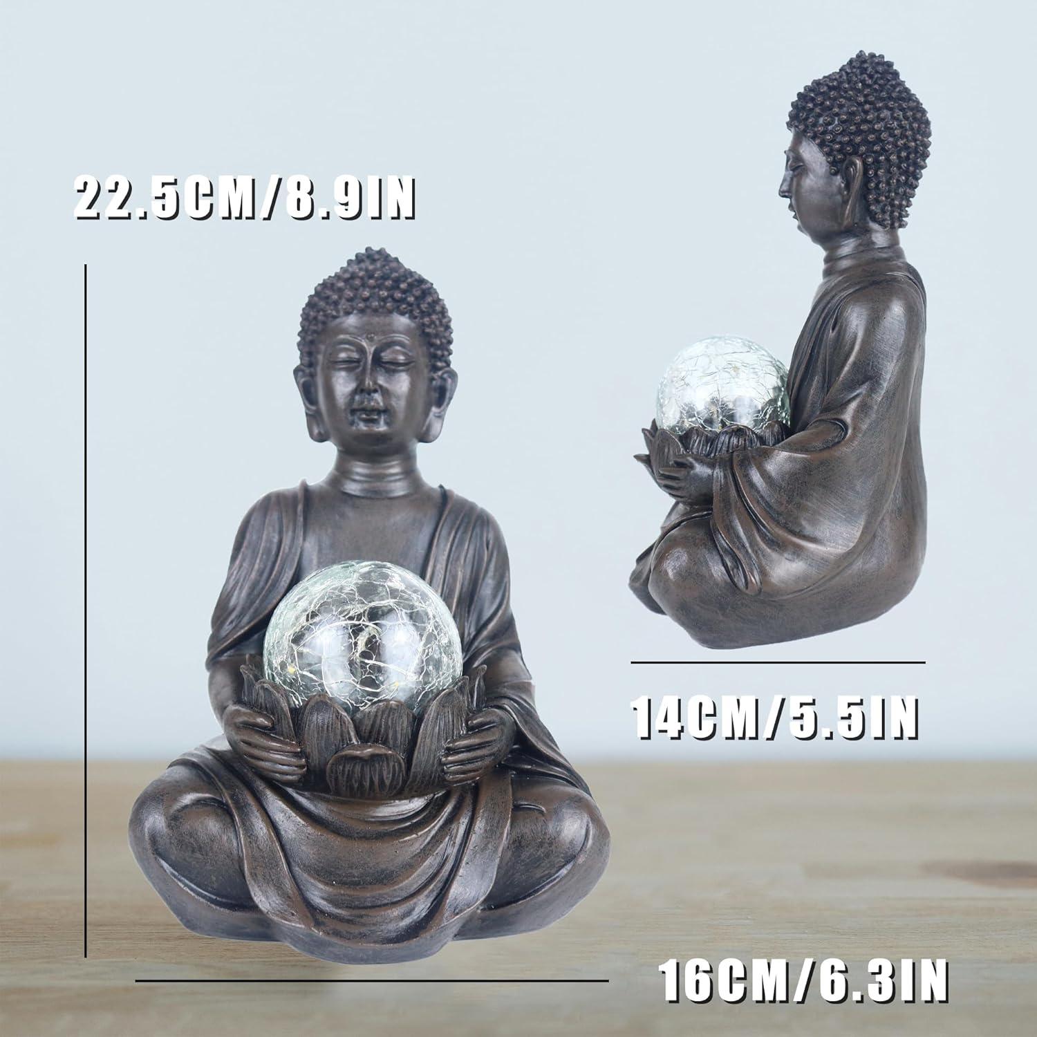 Estatua de Buda Solar Tolatr 22.6 cm Resina Gris Jardín