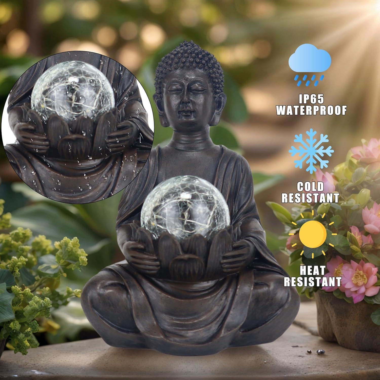 Estatua de Buda Solar Tolatr 22.6 cm Resina Gris Jardín