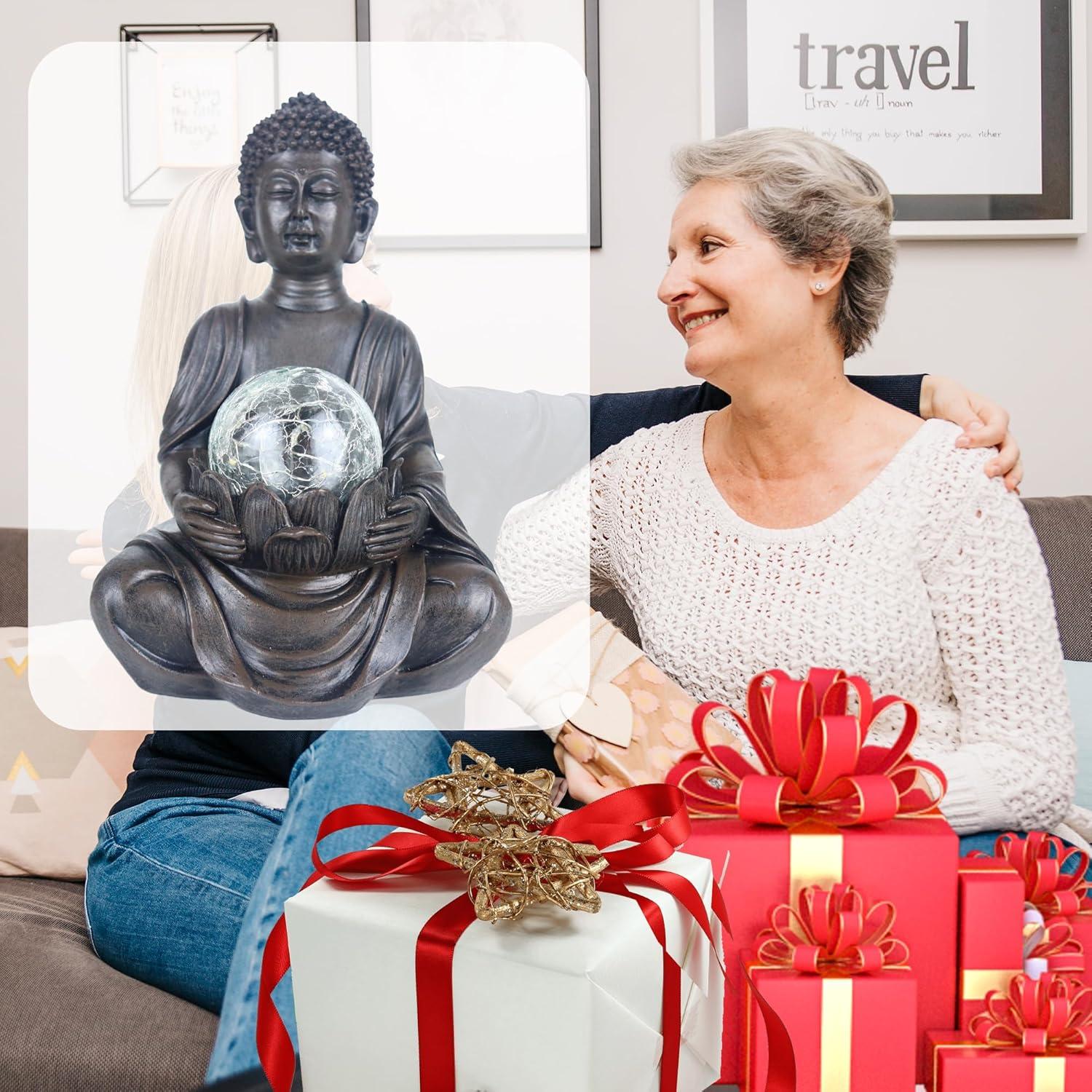 Estatua de Buda Solar Tolatr 22.6 cm Resina Gris Jardín