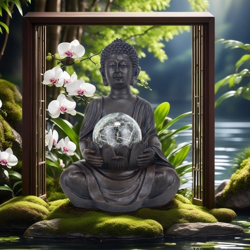 Estatua de Buda Solar Tolatr 22.6 cm Resina Gris Jardín