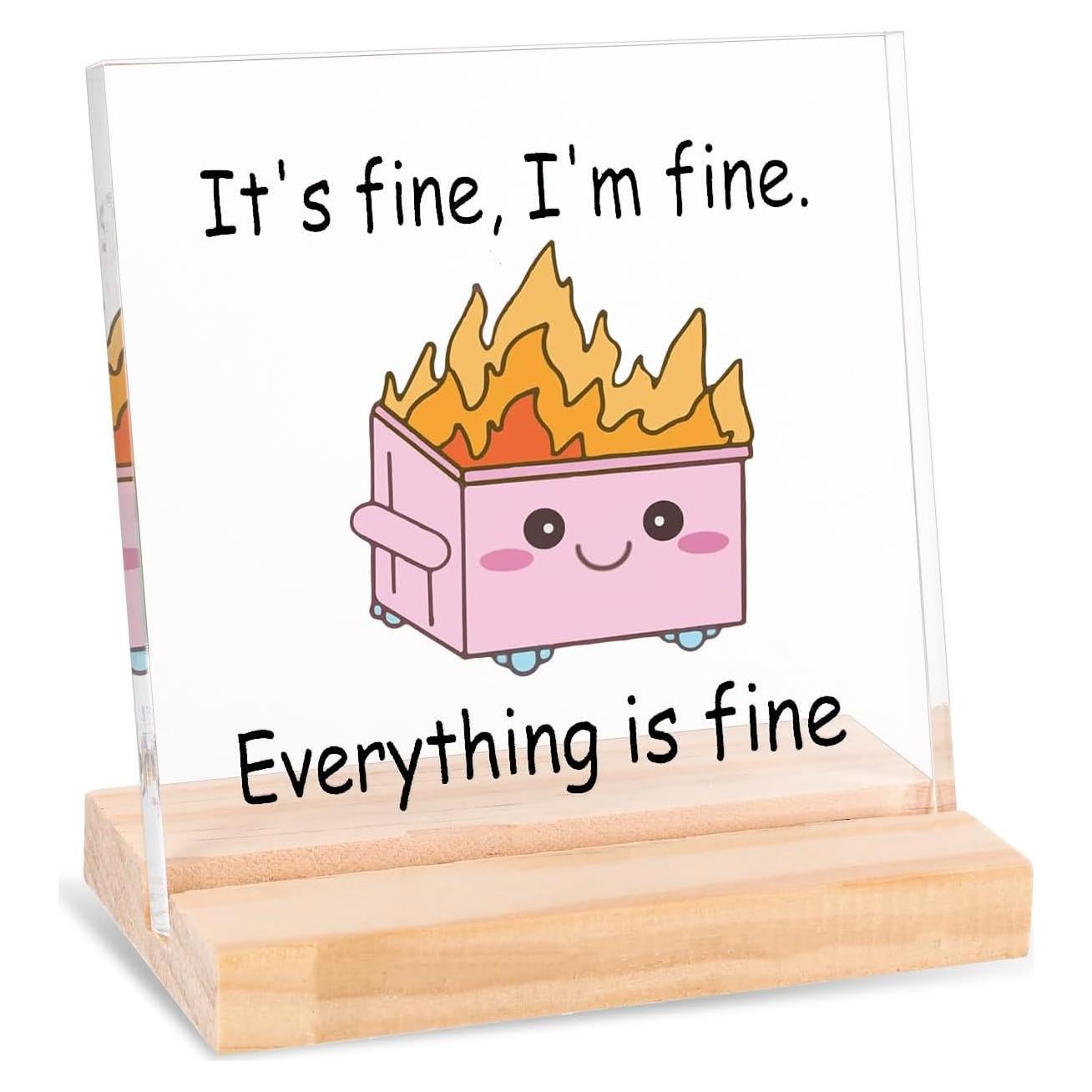 Adorno de Escritorio Divertido Xyulaan Rosa con Señal Acrílica