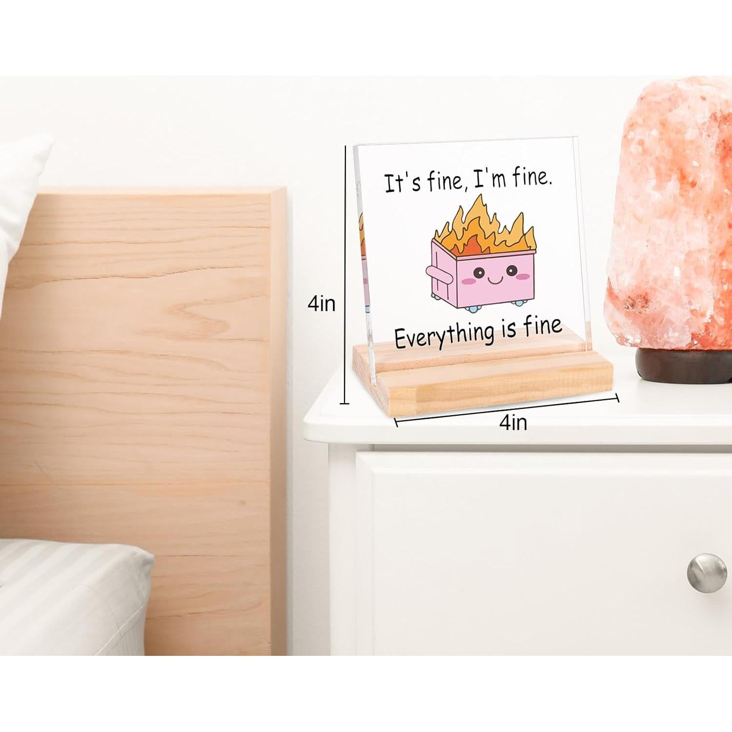 Adorno de Escritorio Divertido Xyulaan Rosa con Señal Acrílica