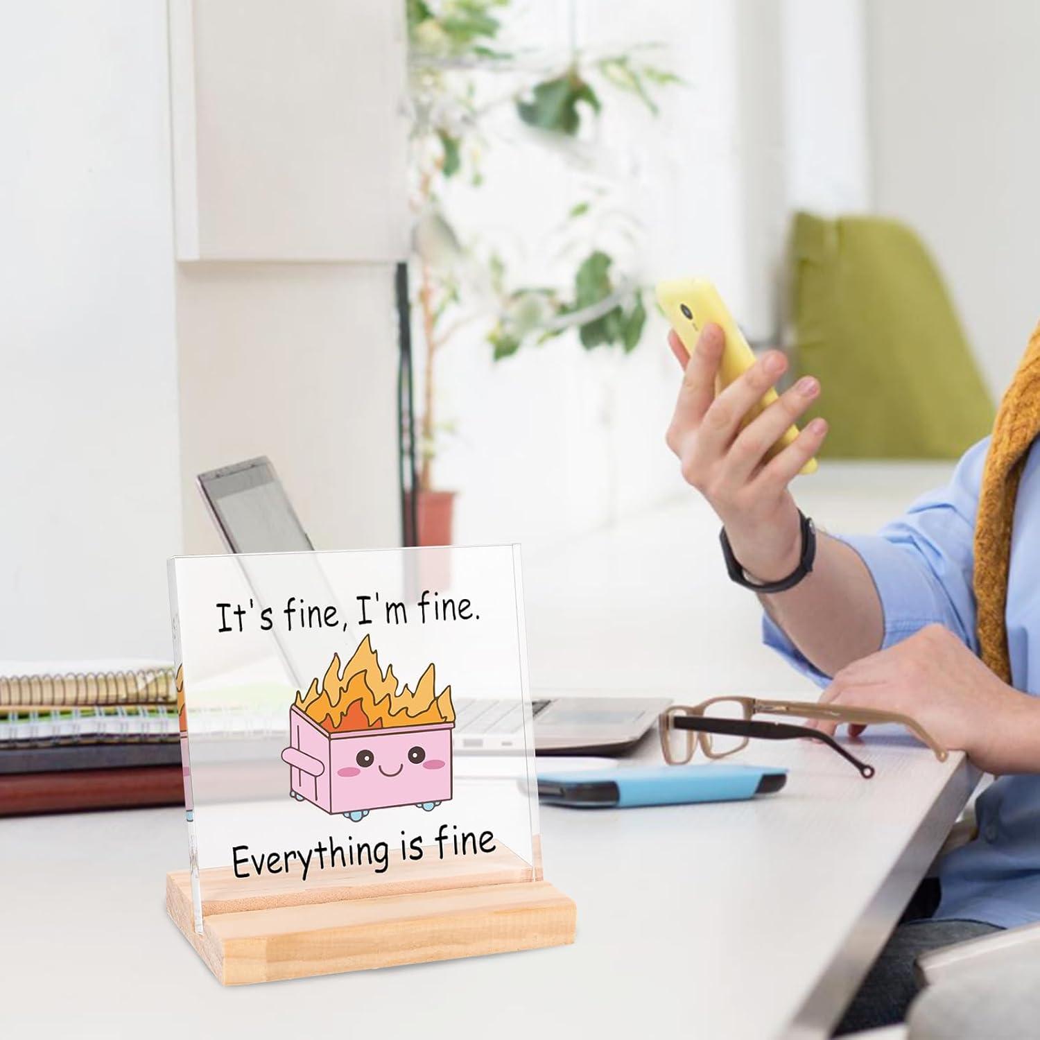 Adorno de Escritorio Divertido Xyulaan Rosa con Señal Acrílica