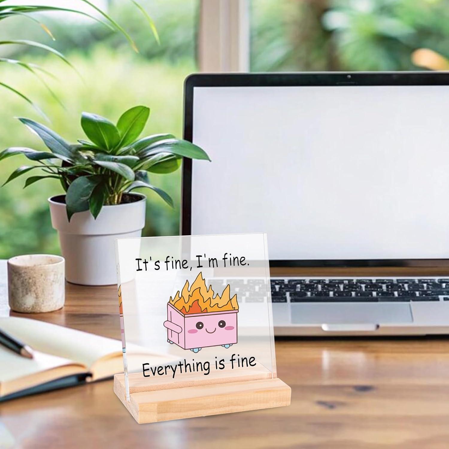 Adorno de Escritorio Divertido Xyulaan Rosa con Señal Acrílica