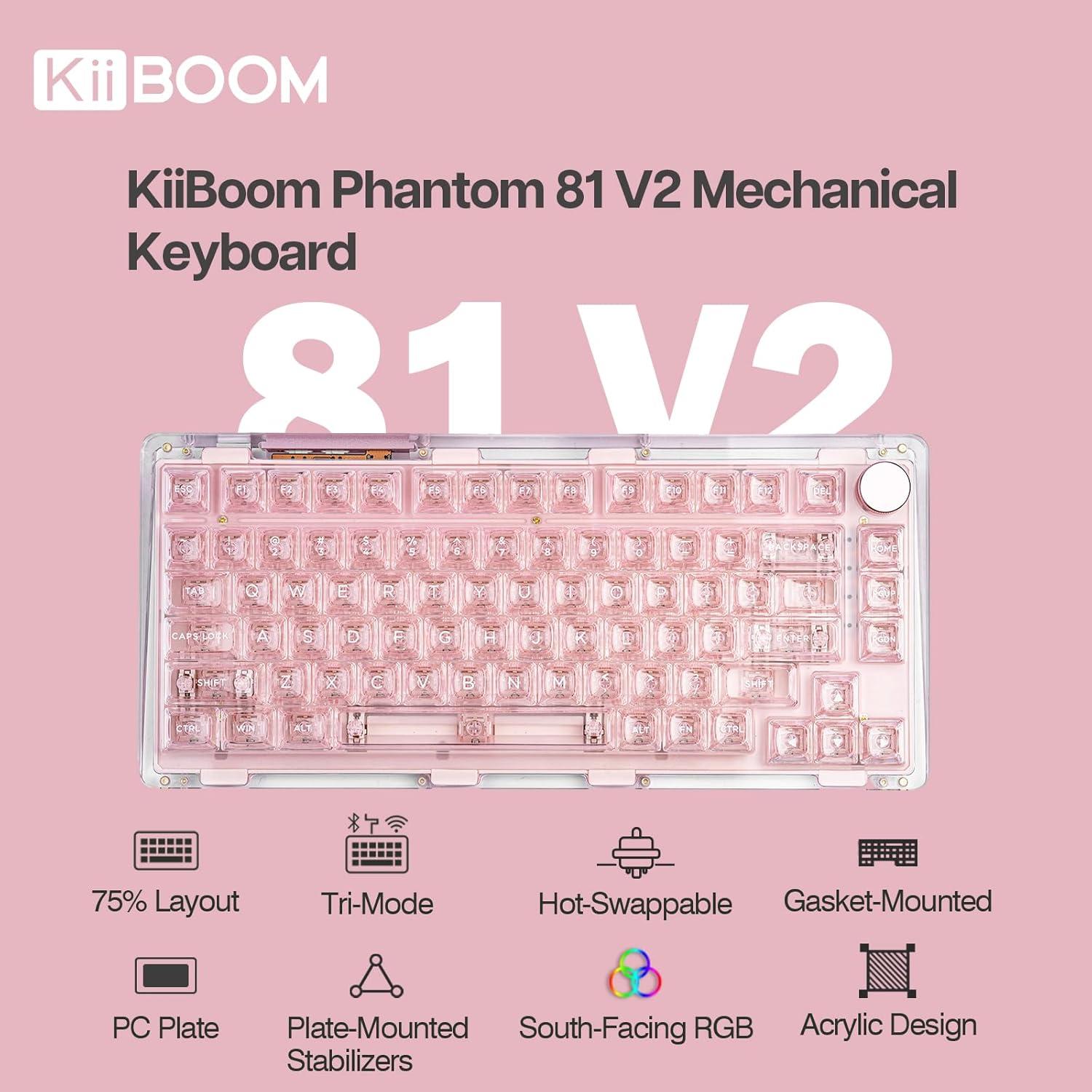 Teclado Mecánico KiiBoom Phantom 81 V2 Rosa 75% RGB Inalámbrico