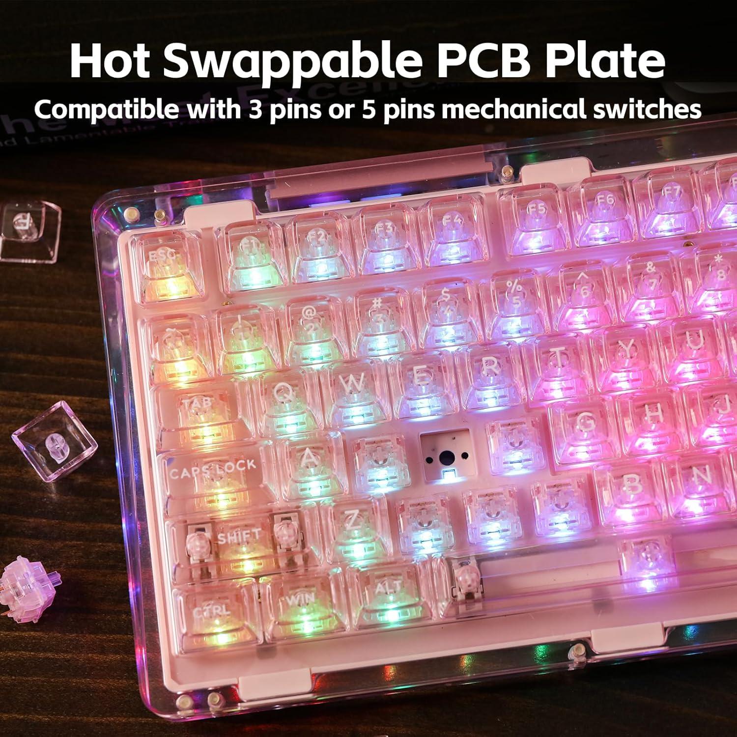 Teclado Mecánico KiiBoom Phantom 81 V2 Rosa 75% RGB Inalámbrico