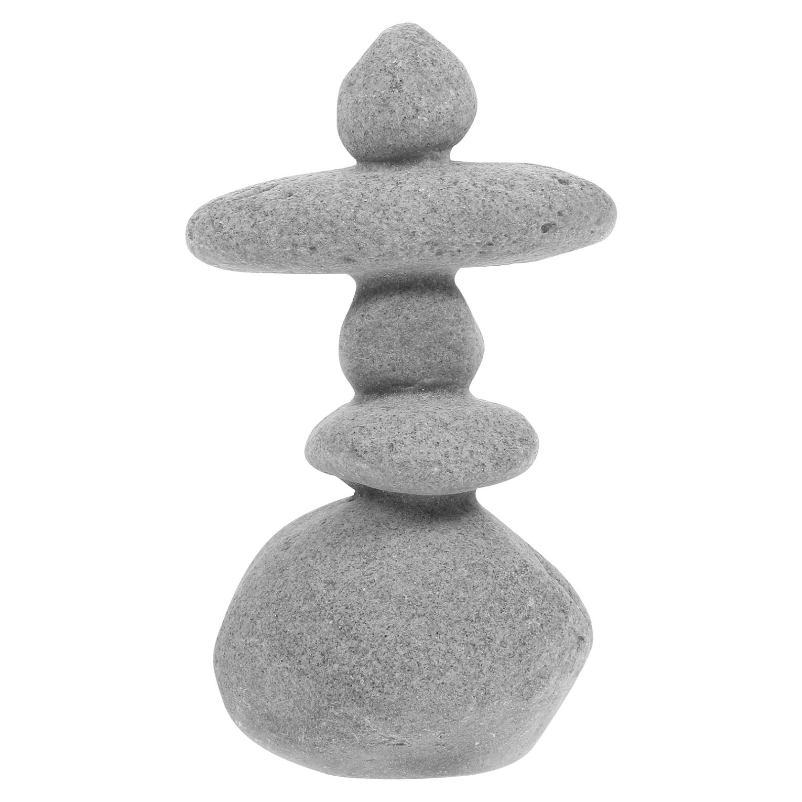 Zen Garden Stacking Stone Rock Ornament – Resin Grey Cairn for Micro Landscape, Aquarium, Home Decor, and Gifts, 3.38x1.96x1.37 Inch