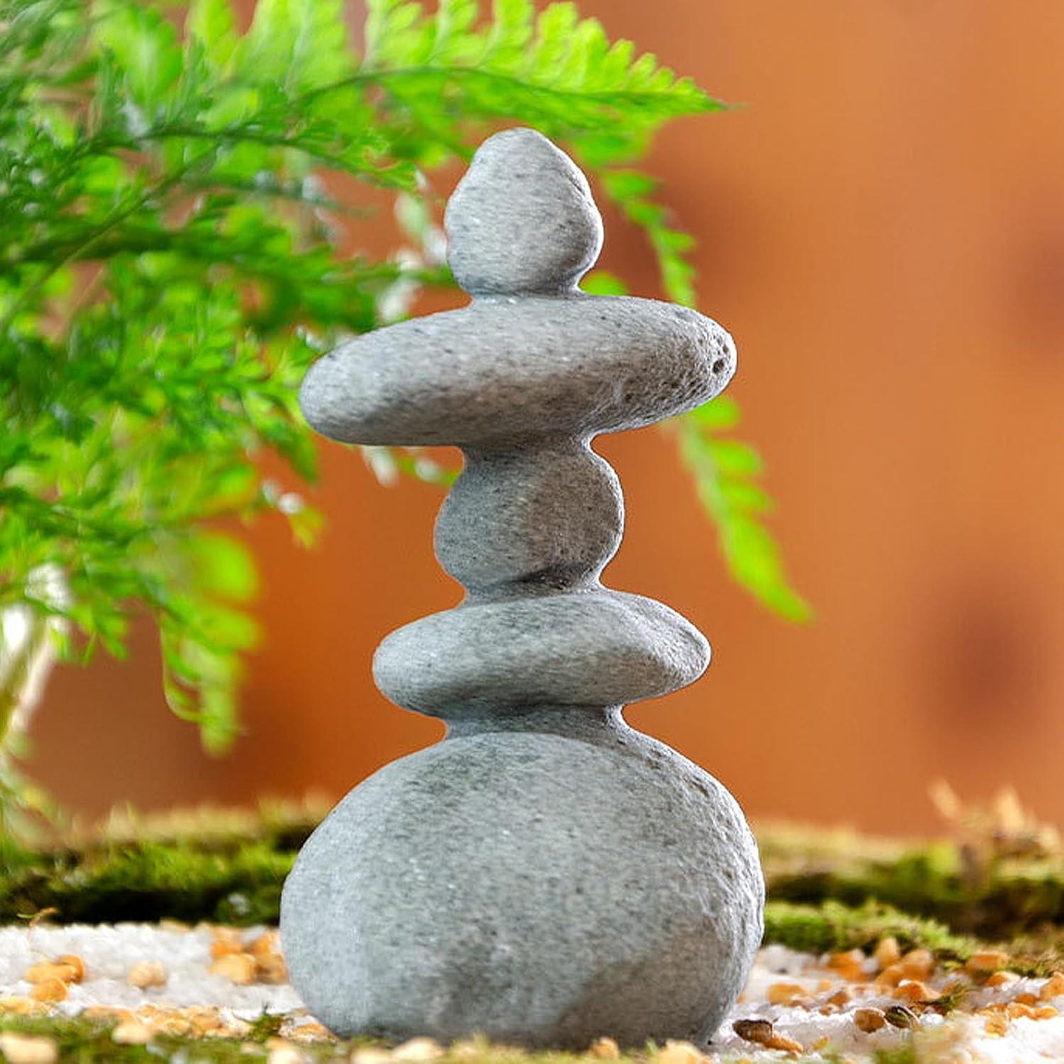 Zen Garden Stacking Stone Rock Ornament – Resin Grey Cairn for Micro Landscape, Aquarium, Home Decor, and Gifts, 3.38x1.96x1.37 Inch