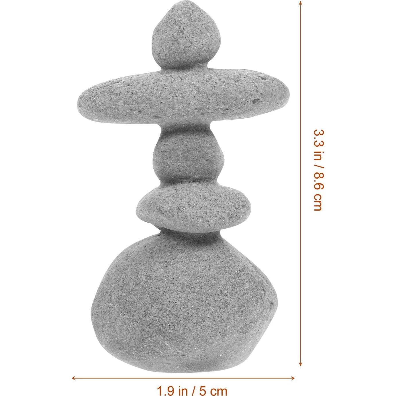Zen Garden Stacking Stone Rock Ornament – Resin Grey Cairn for Micro Landscape, Aquarium, Home Decor, and Gifts, 3.38x1.96x1.37 Inch