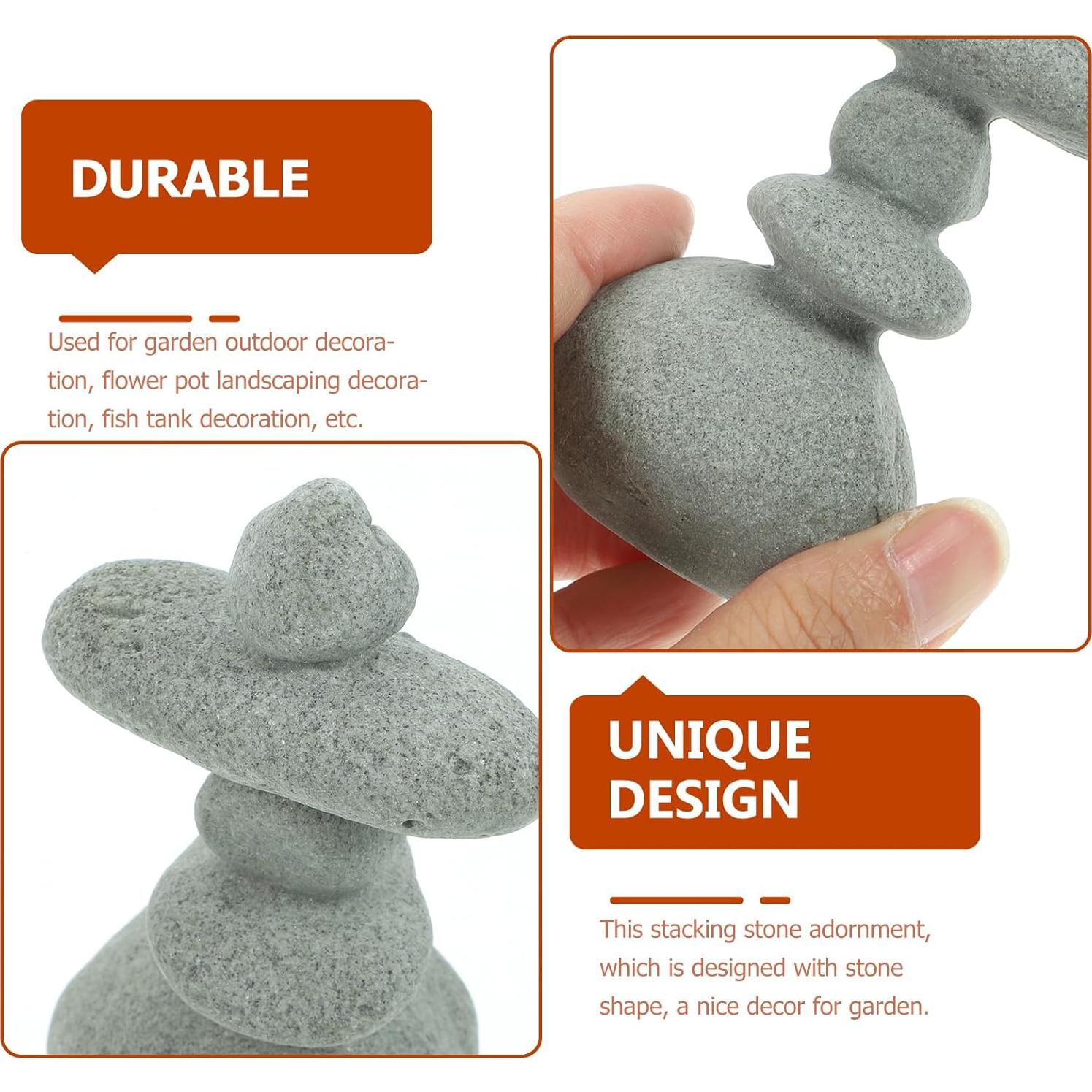 Zen Garden Stacking Stone Rock Ornament – Resin Grey Cairn for Micro Landscape, Aquarium, Home Decor, and Gifts, 3.38x1.96x1.37 Inch