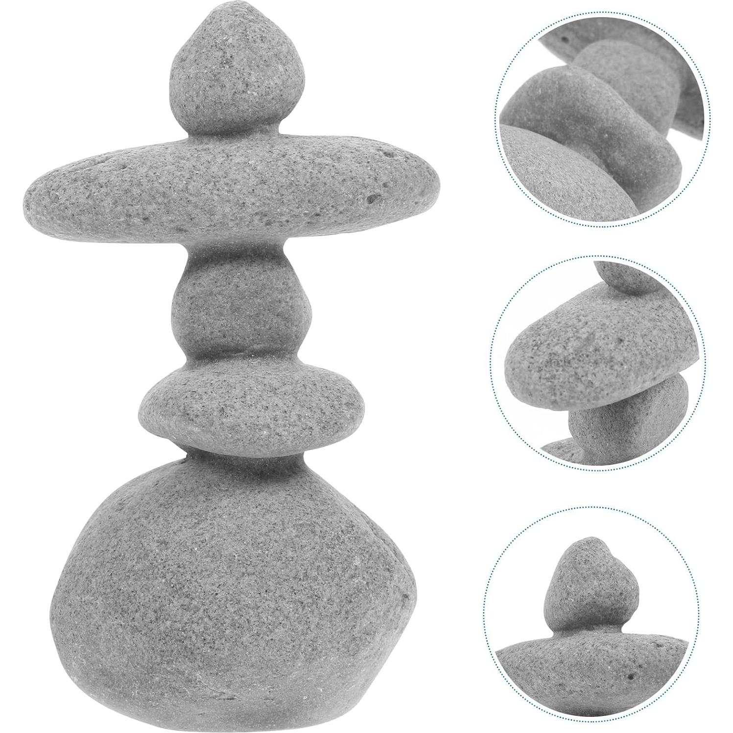 Zen Garden Stacking Stone Rock Ornament – Resin Grey Cairn for Micro Landscape, Aquarium, Home Decor, and Gifts, 3.38x1.96x1.37 Inch