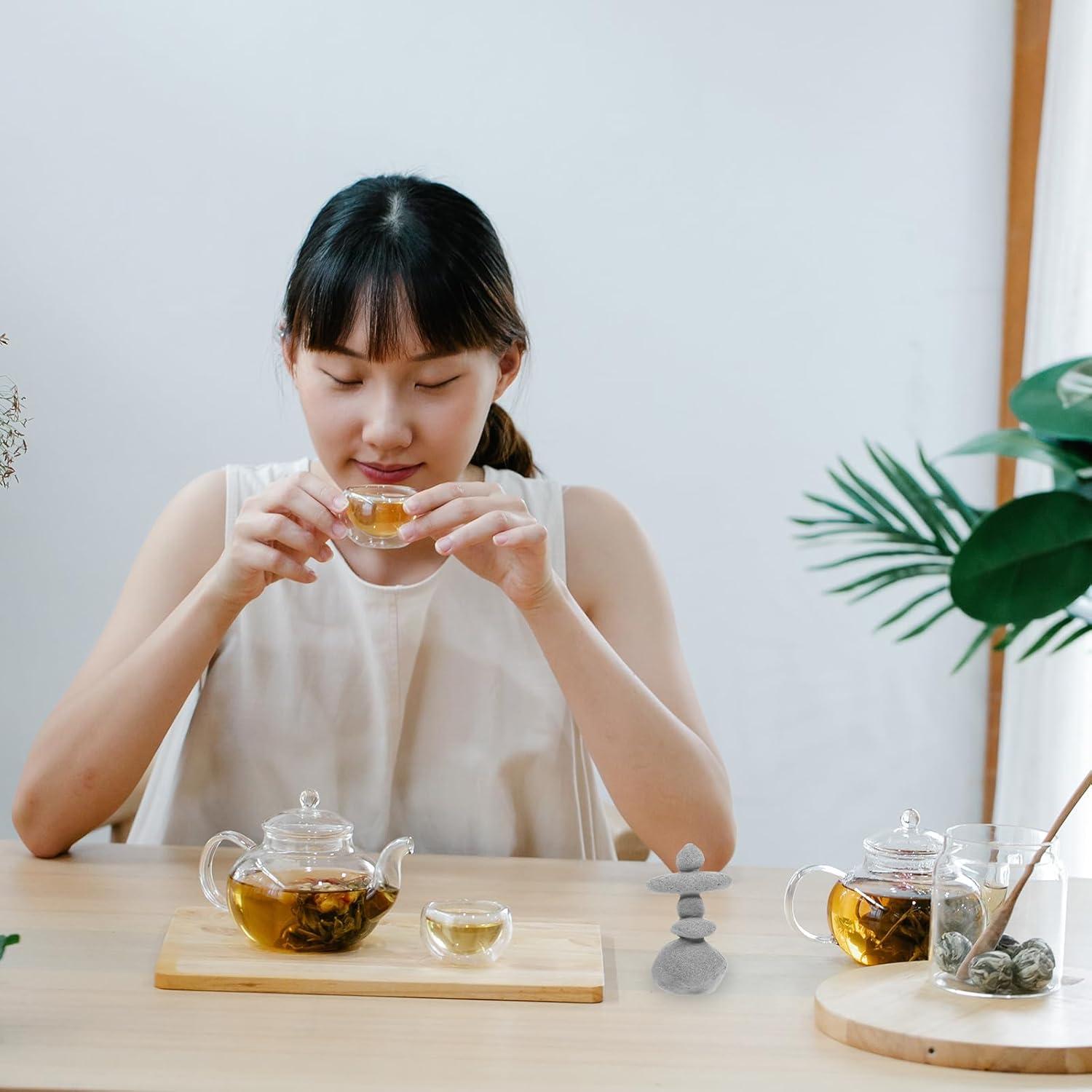 Zen Garden Stacking Stone Rock Ornament – Resin Grey Cairn for Micro Landscape, Aquarium, Home Decor, and Gifts, 3.38x1.96x1.37 Inch