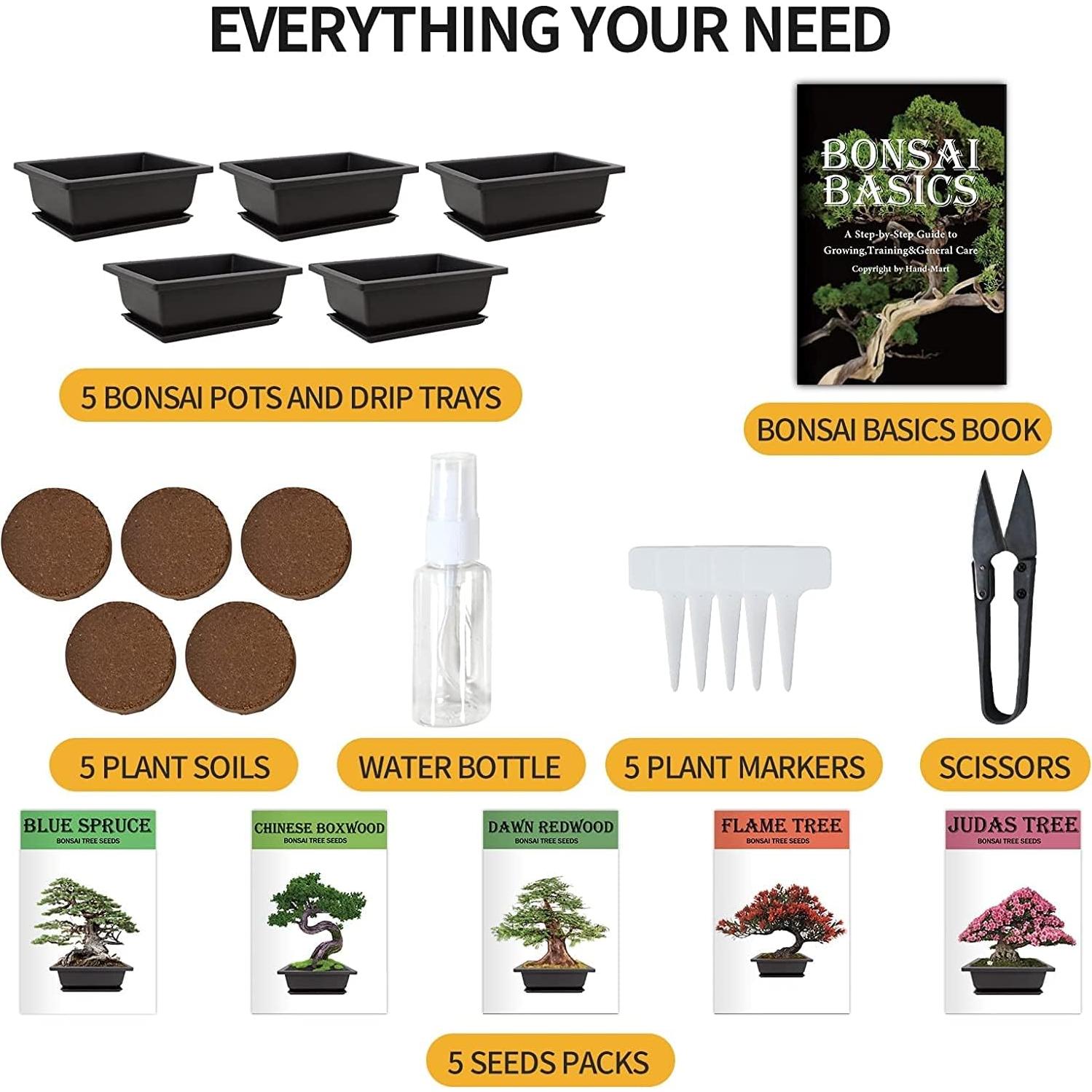 Kit de Bonsai Completo Meekear - 5 Macetas, 4 Discos de Tierra