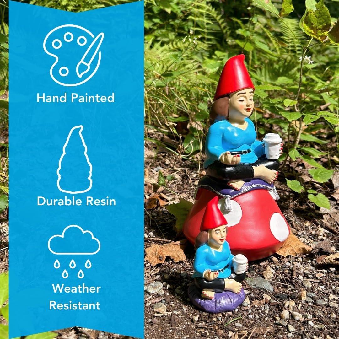 Gnometastic Mini Gnomes Zen Garden 3.75in - Funny Outdoor Decorations for Yard, Fairy Decor, Yoga Drinking Coffee Gnomes Mini Figurine for Home, Gifts for Women