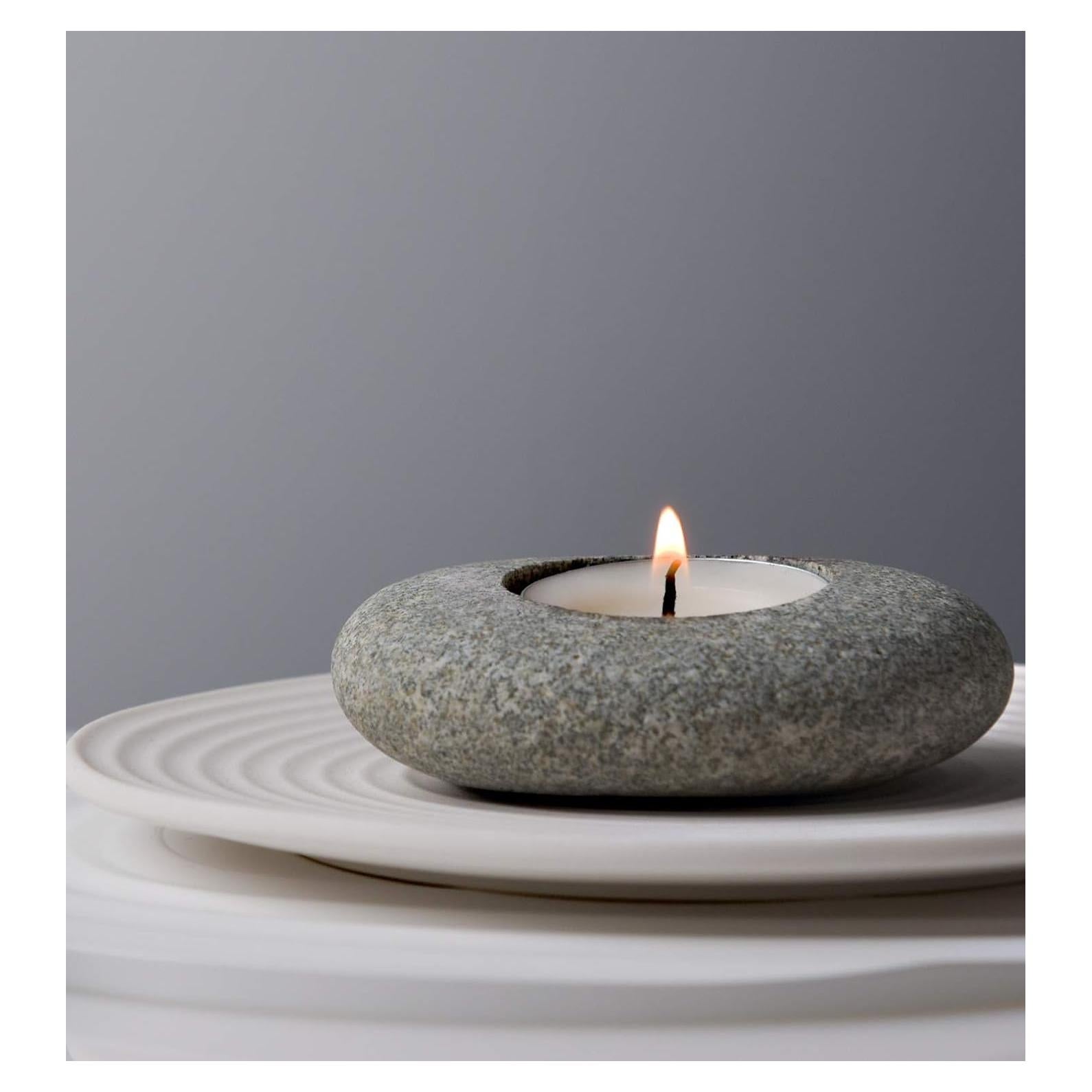 Portavelas de piedra artesanal ICNBUYS para jardín zen 3.81cm
