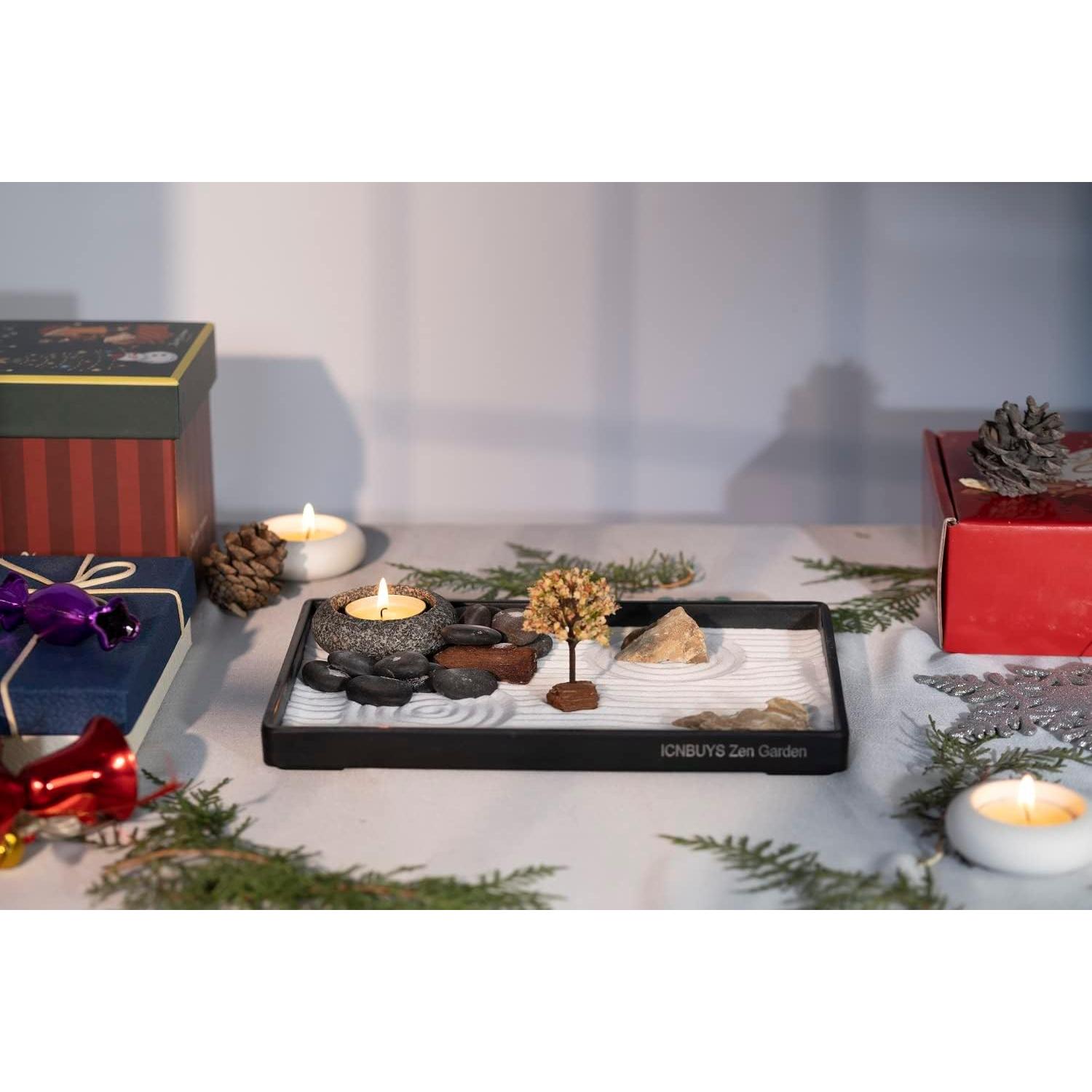 Portavelas de piedra artesanal ICNBUYS para jardín zen 3.81cm
