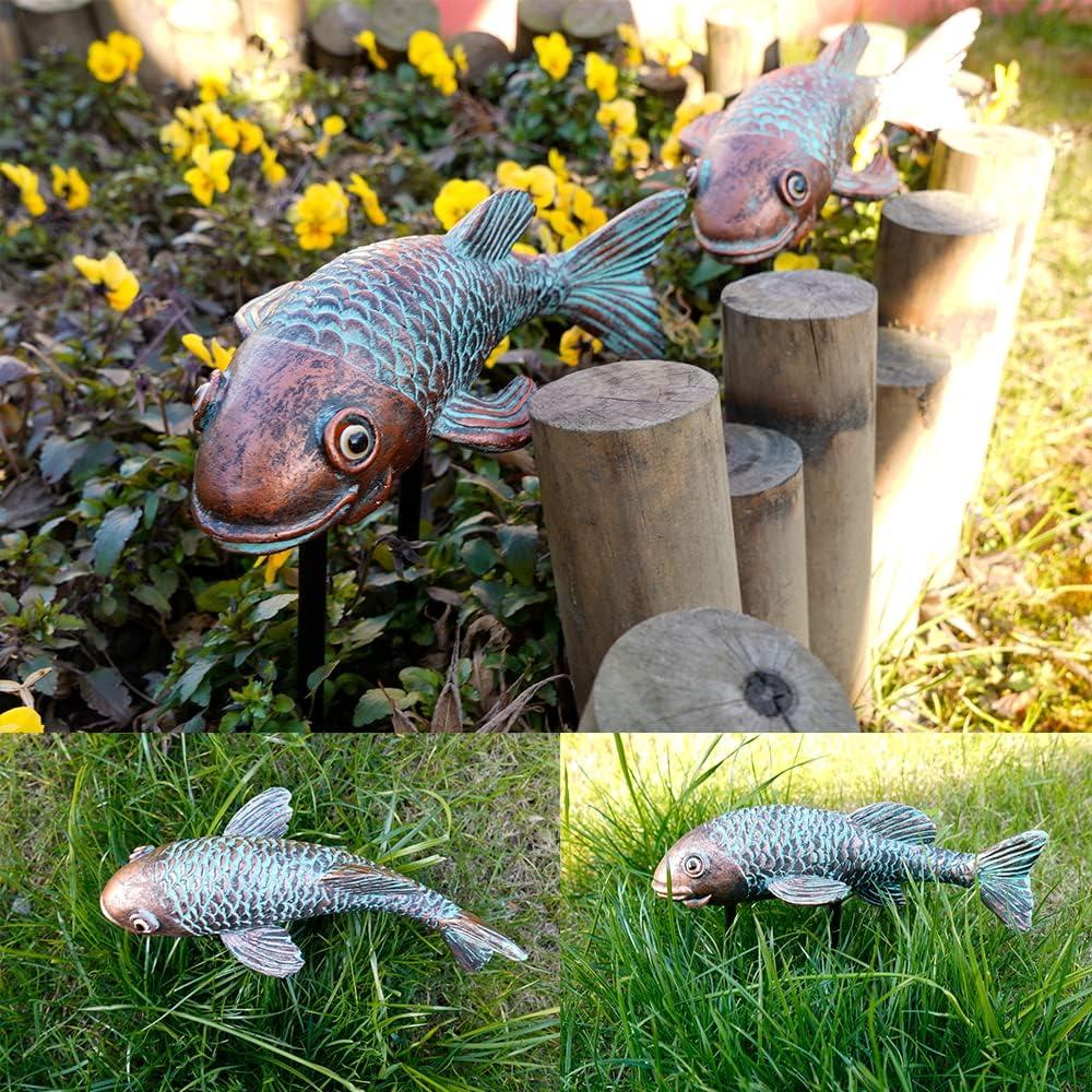 Estatuas de Peces Koi VKEVOC - Juego de 2 Resina Impermeable