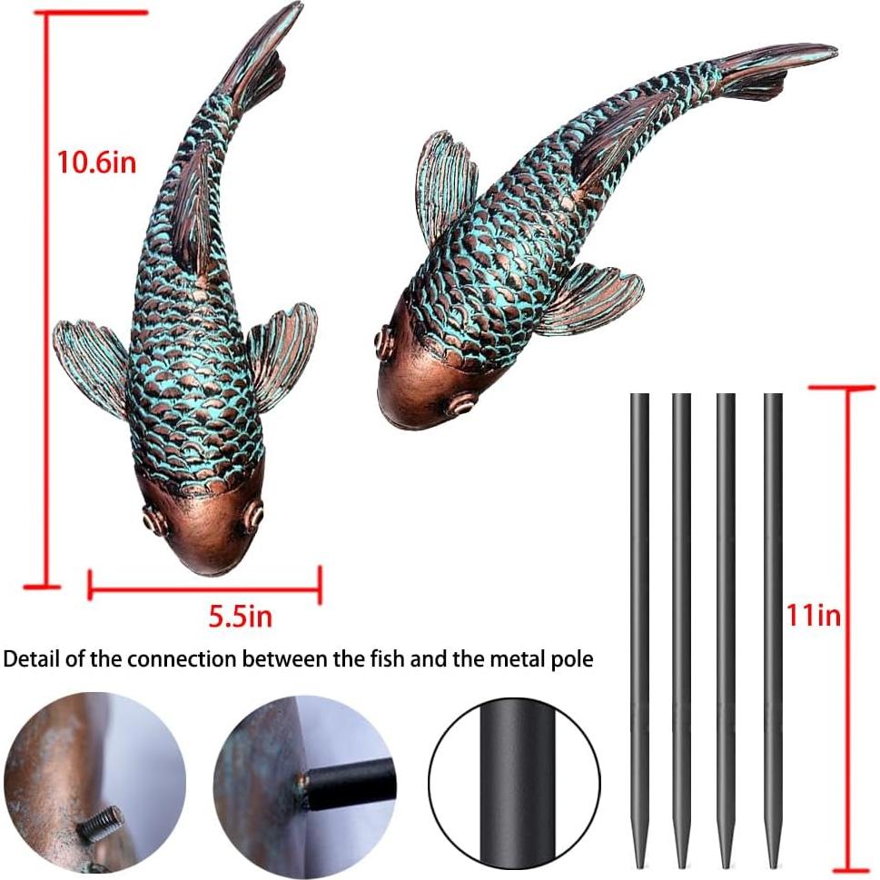 Estatuas de Peces Koi VKEVOC - Juego de 2 Resina Impermeable