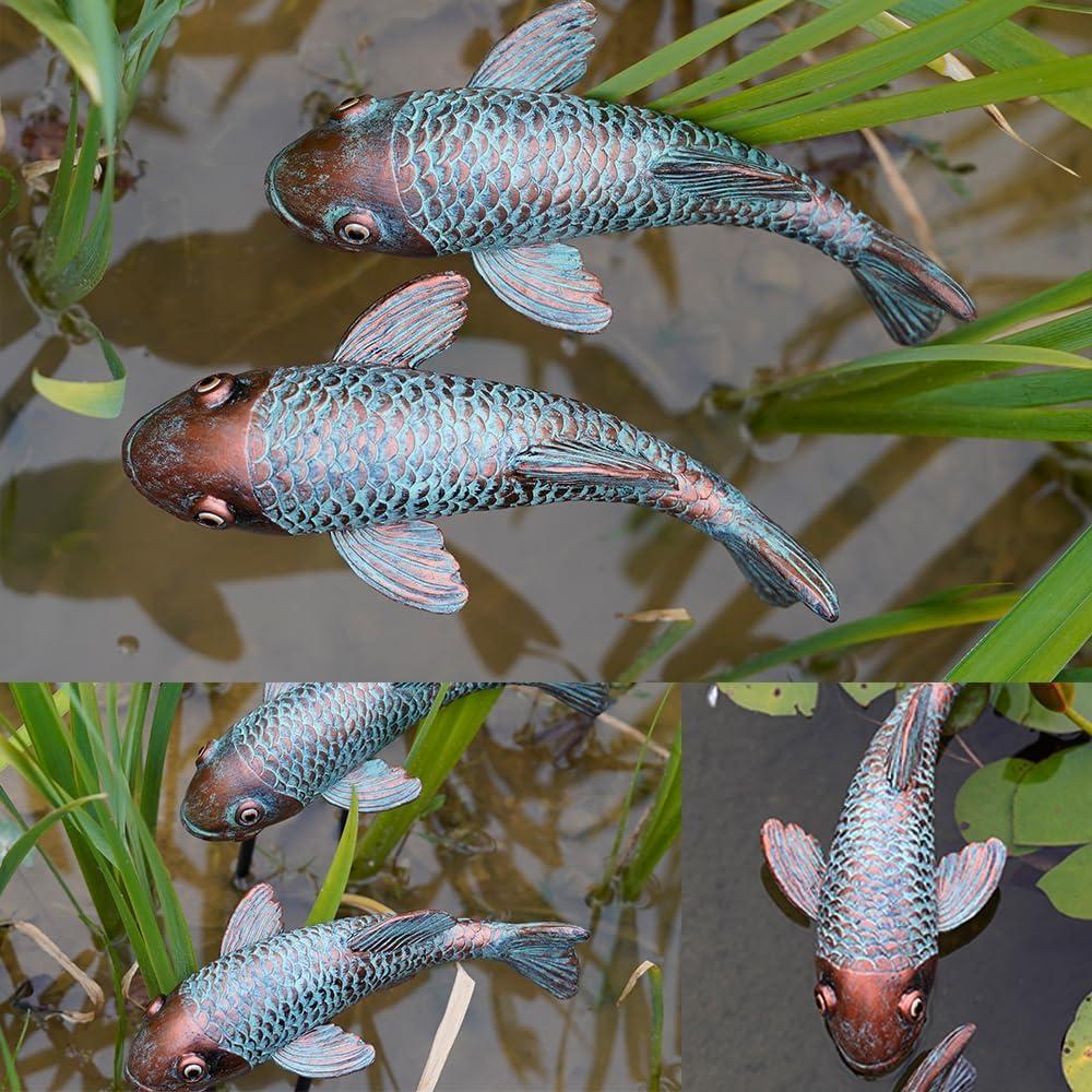 Estatuas de Peces Koi VKEVOC - Juego de 2 Resina Impermeable