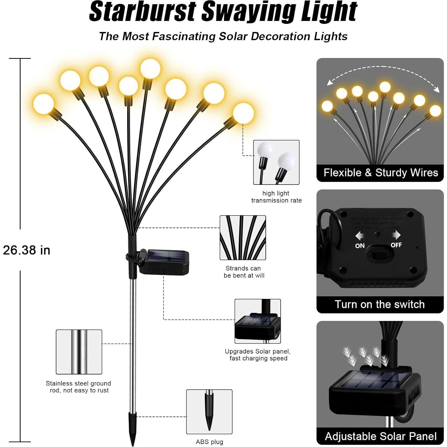 Luces de Jardín Solares NBQQ, Paquete de 4, 32 LED, IP65