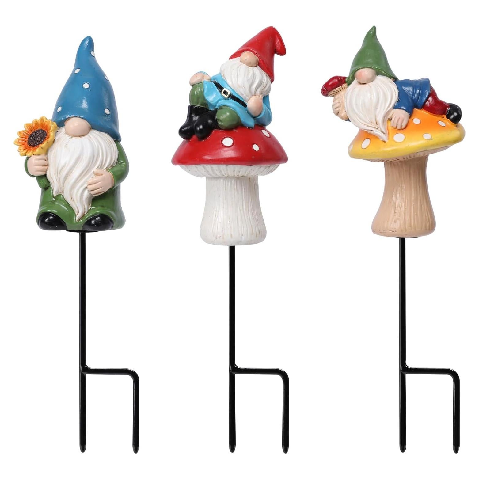 Estatuas de Gnomo de Jardín Ovewios 3PCS Resina Decoración Exterior