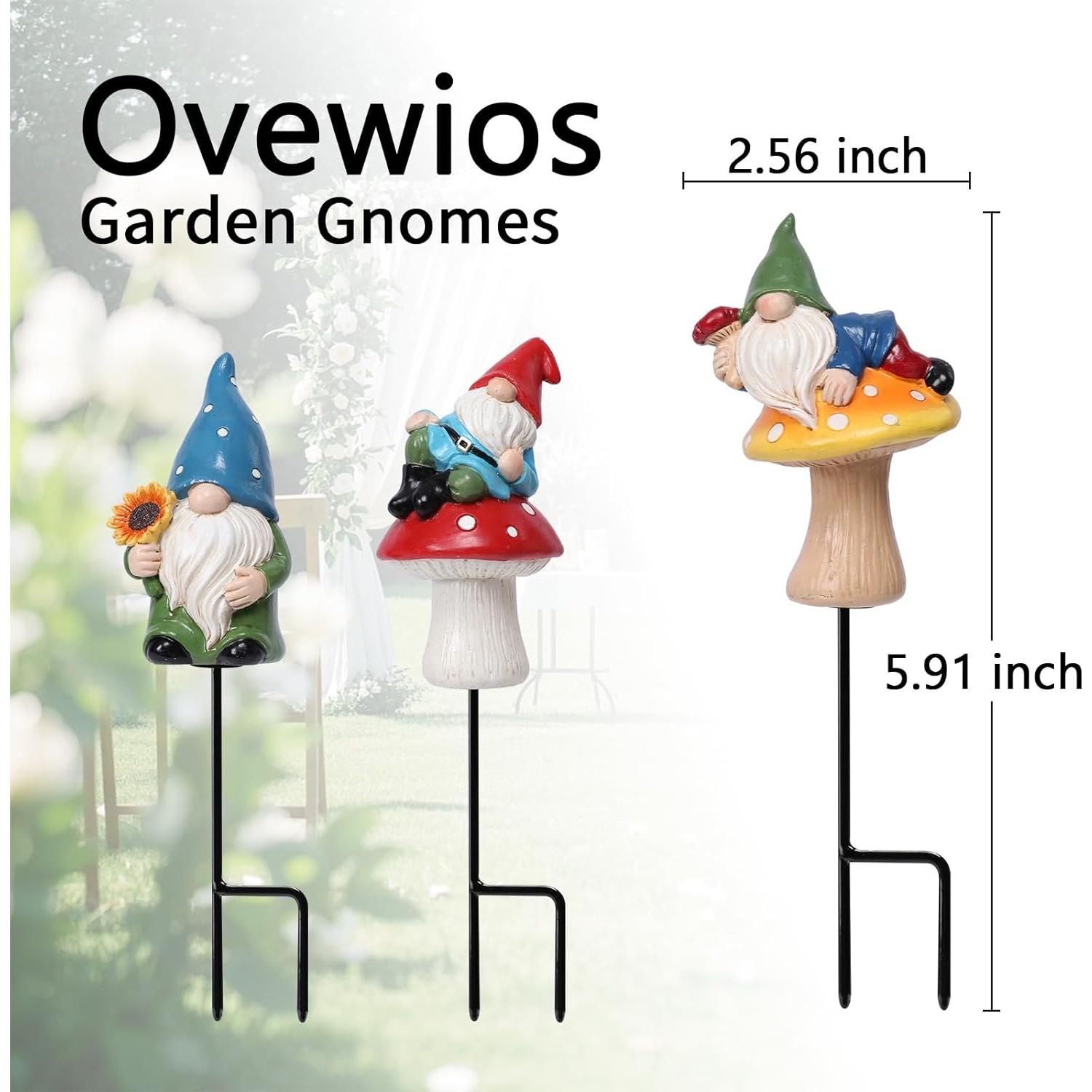 Estatuas de Gnomo de Jardín Ovewios 3PCS Resina Decoración Exterior