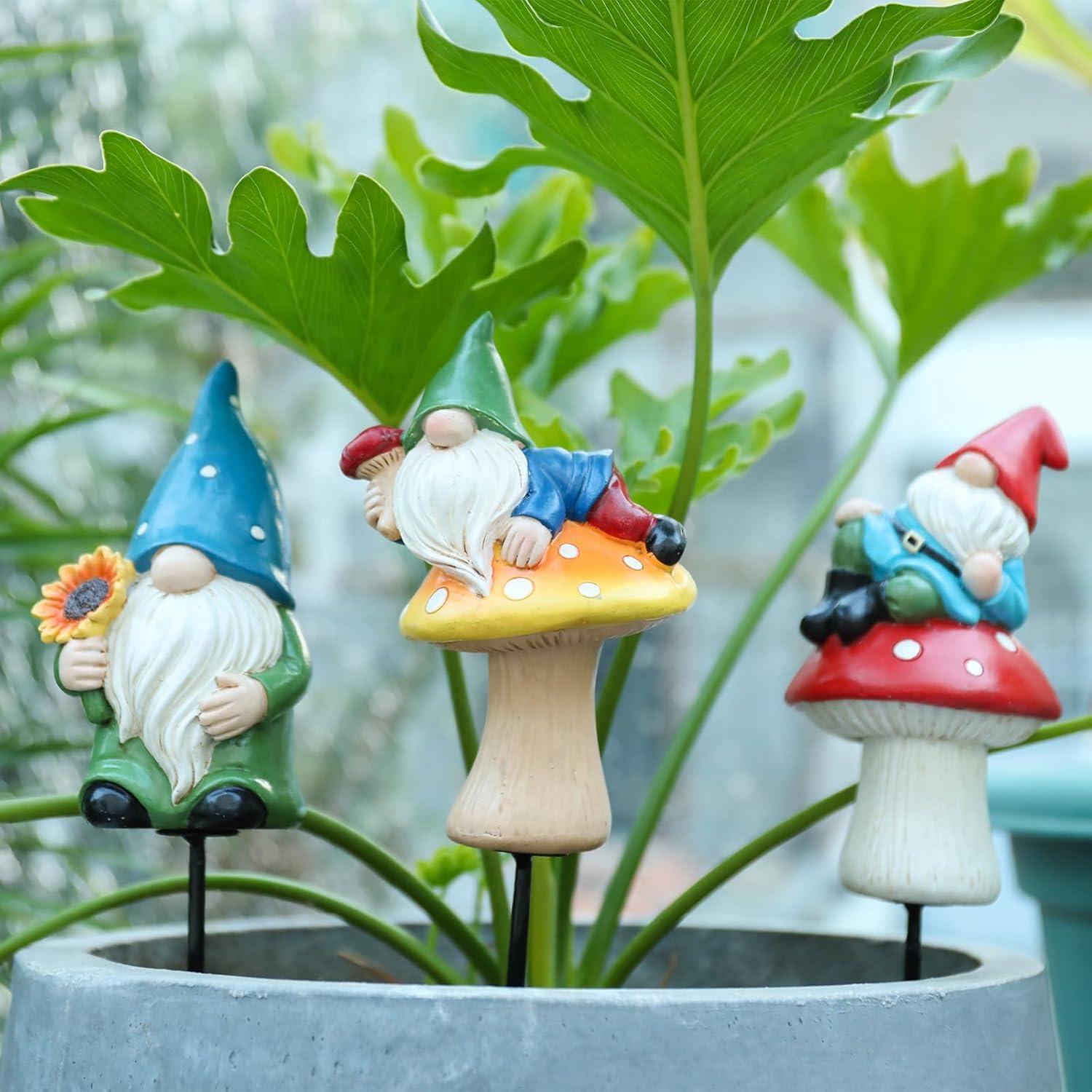 Estatuas de Gnomo de Jardín Ovewios 3PCS Resina Decoración Exterior