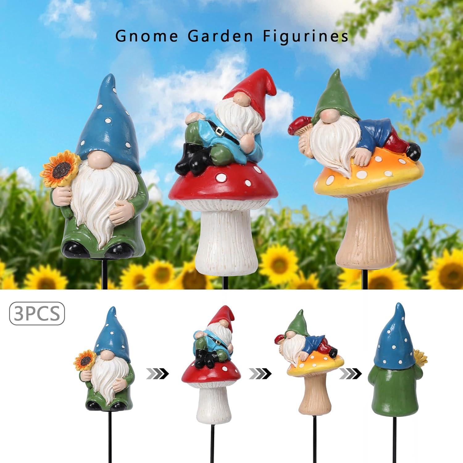 Estatuas de Gnomo de Jardín Ovewios 3PCS Resina Decoración Exterior