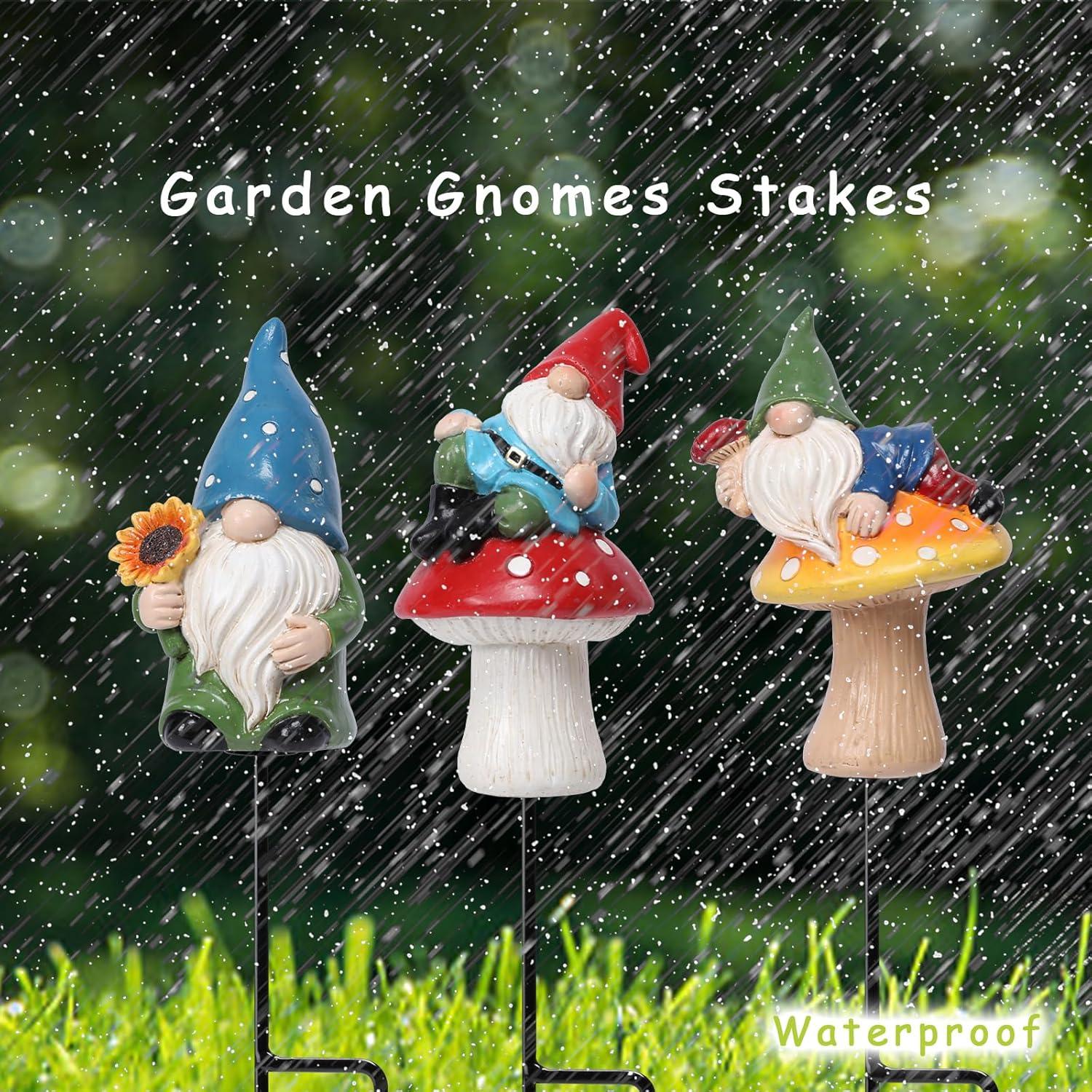 Estatuas de Gnomo de Jardín Ovewios 3PCS Resina Decoración Exterior