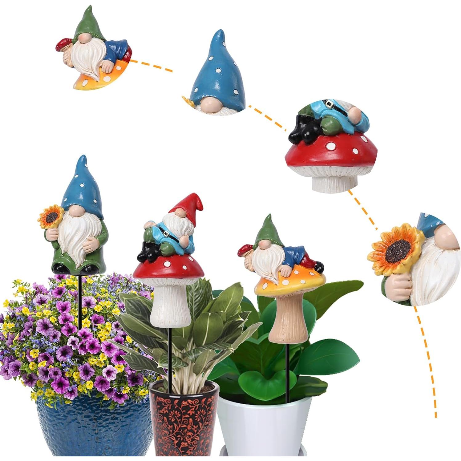 Estatuas de Gnomo de Jardín Ovewios 3PCS Resina Decoración Exterior