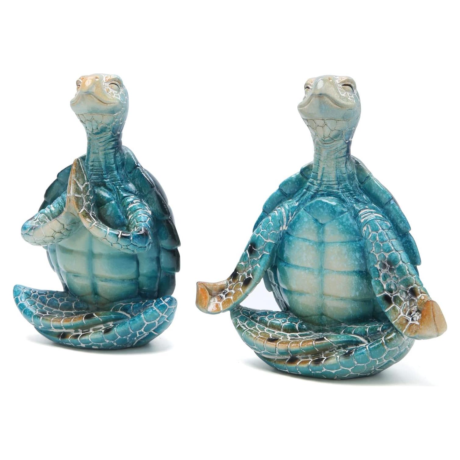 Estatuas de Tortuga Marina Meditativa de Resina Ecológica - 2 Piezas