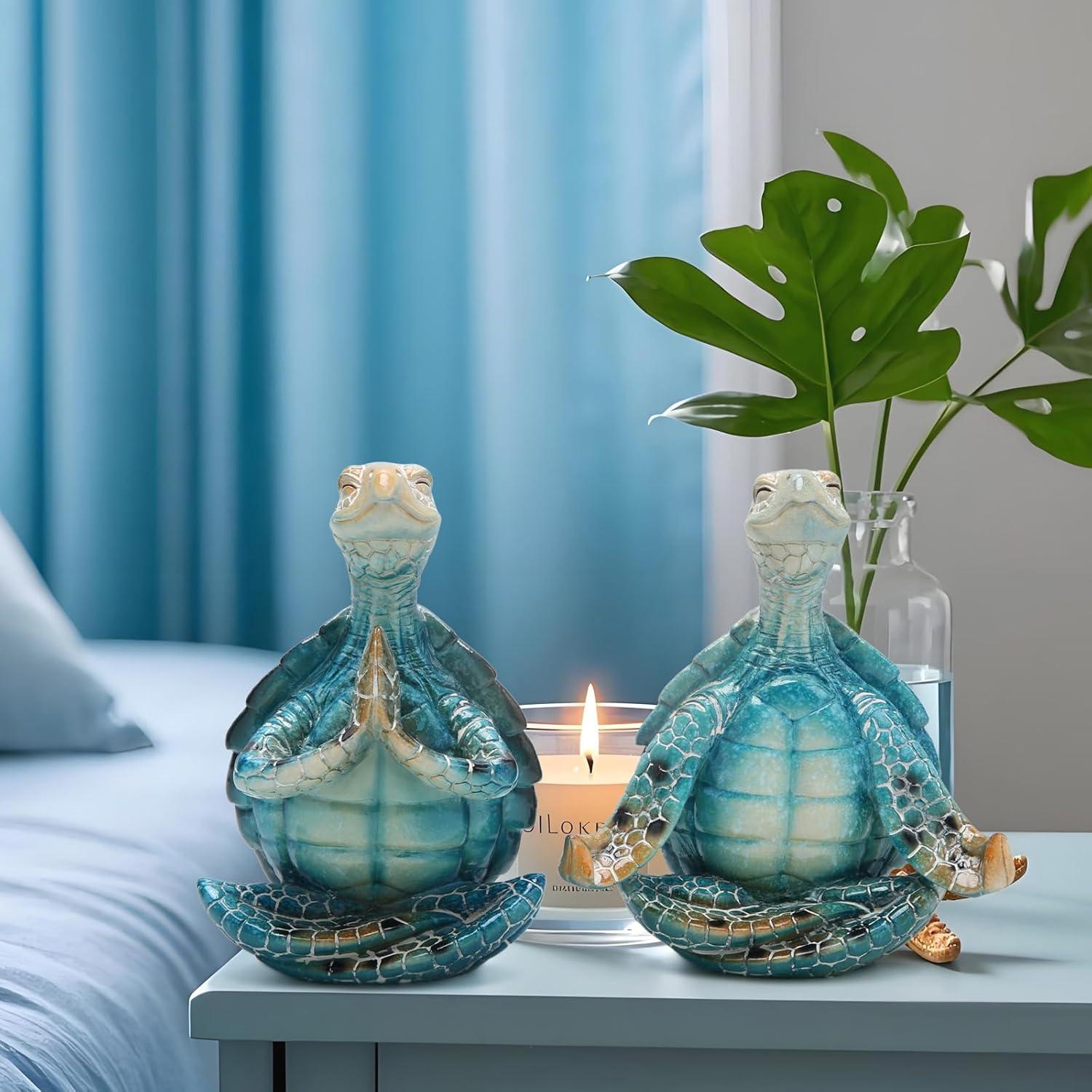Estatuas de Tortuga Marina Meditativa de Resina Ecológica - 2 Piezas