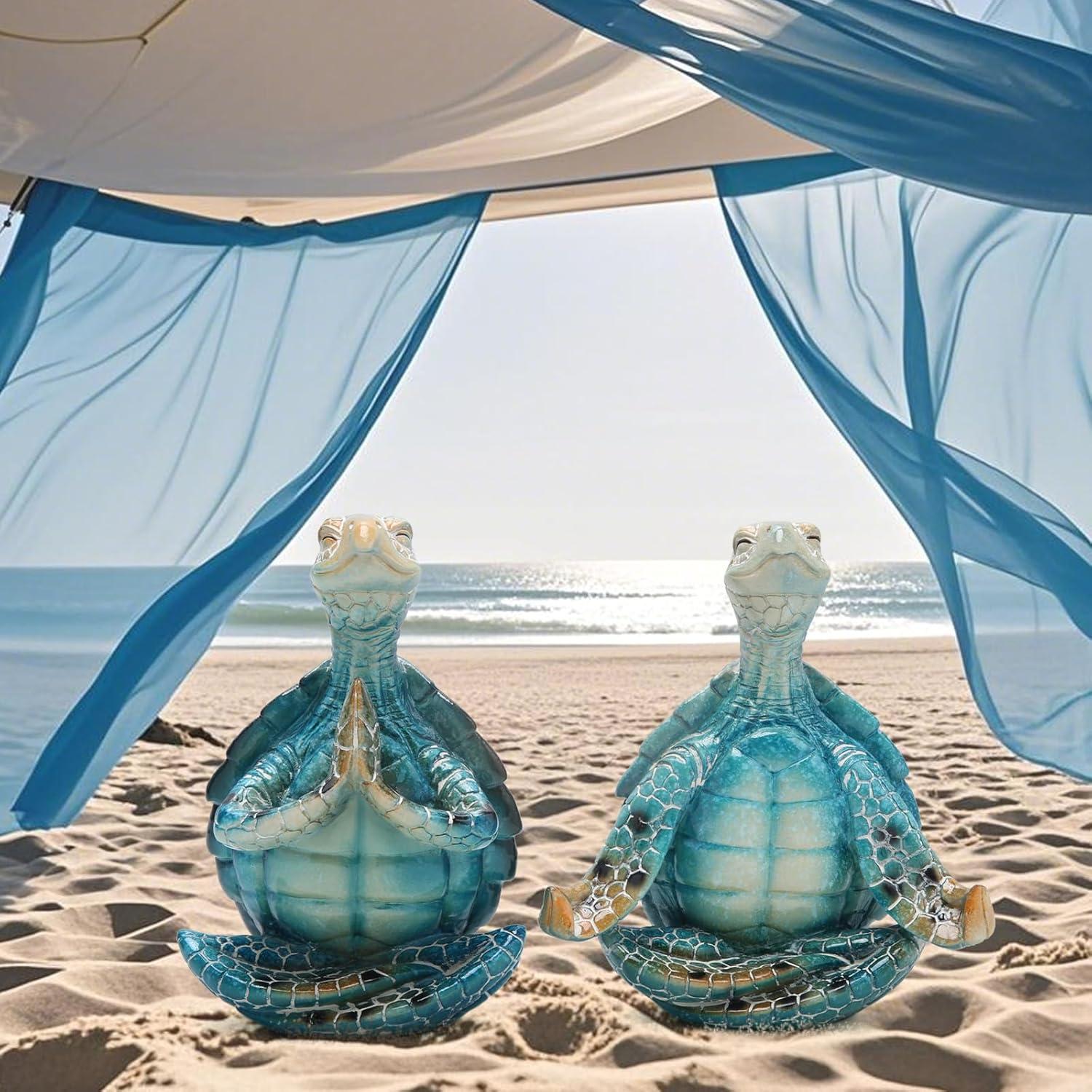 Estatuas de Tortuga Marina Meditativa de Resina Ecológica - 2 Piezas