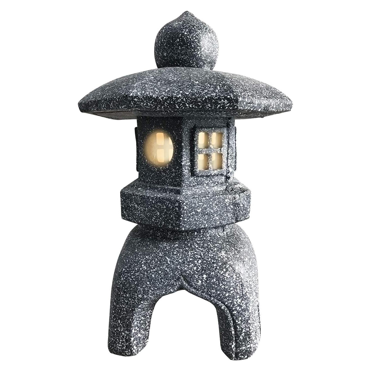 Estatua de Jardín Pagoda LED Solar OUSHUAI 53.3 cm Resina