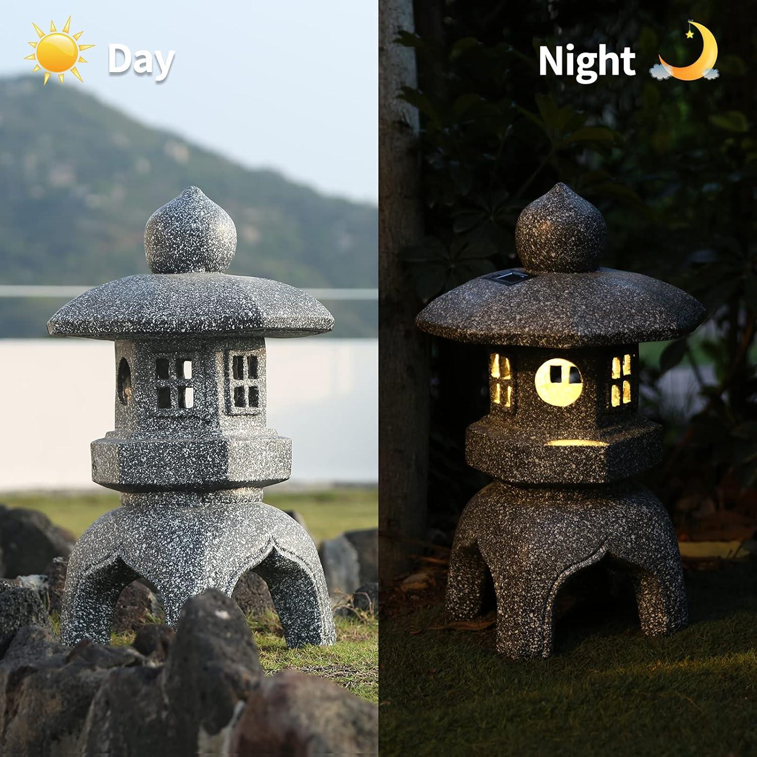 Estatua de Jardín Pagoda LED Solar OUSHUAI 53.3 cm Resina