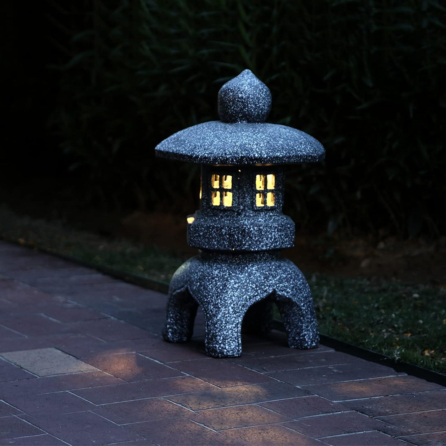 Estatua de Jardín Pagoda LED Solar OUSHUAI 53.3 cm Resina