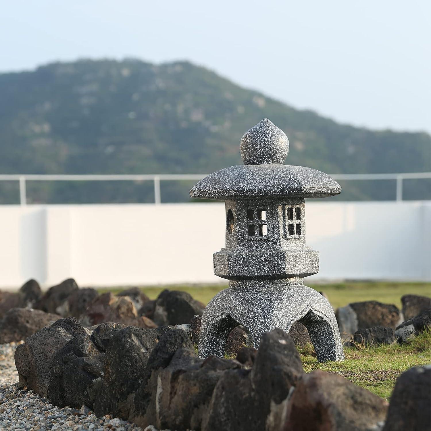 Estatua de Jardín Pagoda LED Solar OUSHUAI 53.3 cm Resina